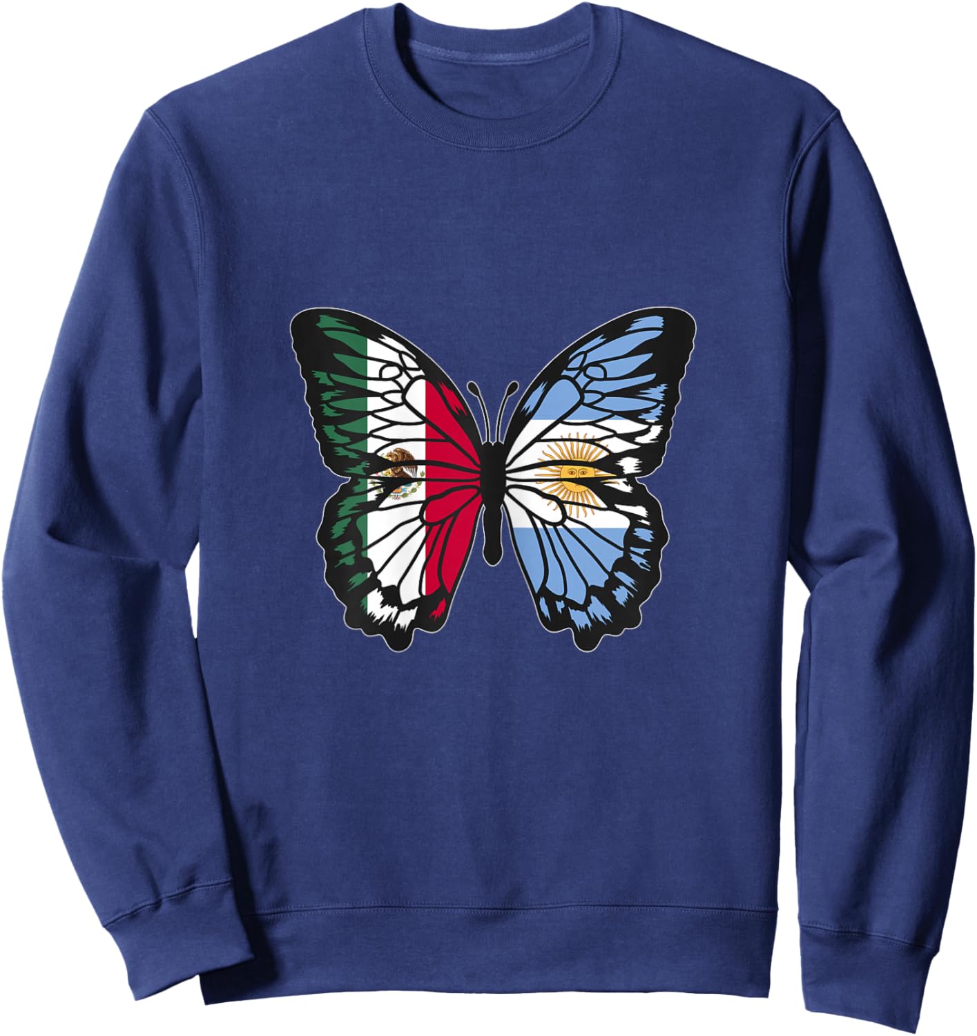 Mexico and Argentina Mix Butterfly Half Mexican Argentinian Sweatshirt - Sweatshirt | Navy