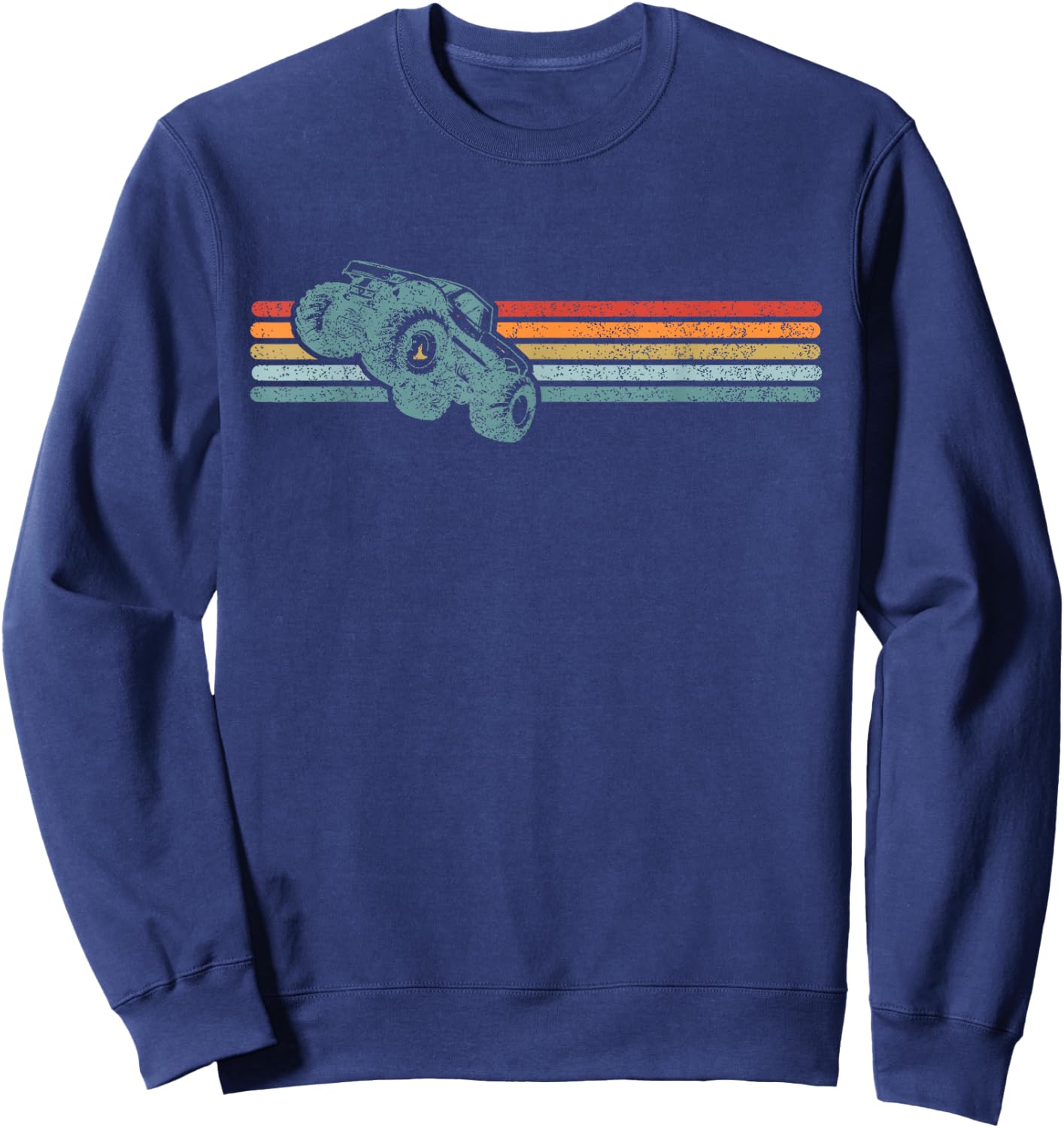 Monster Truck Shirt Vintage Retro Horizontal Stripes Lines Sweatshirt - Sweatshirt | Navy