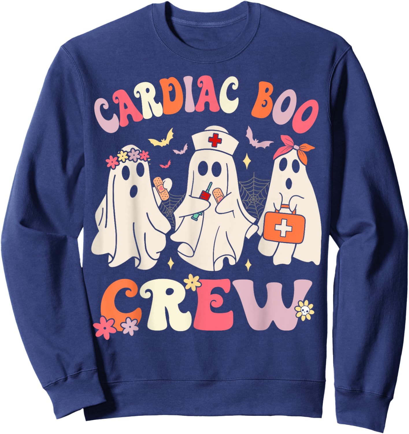 Halloween Cardiac Boo Crew Cardiology Nurse Ghost Sweatshirt - Sweatshirt | Navy