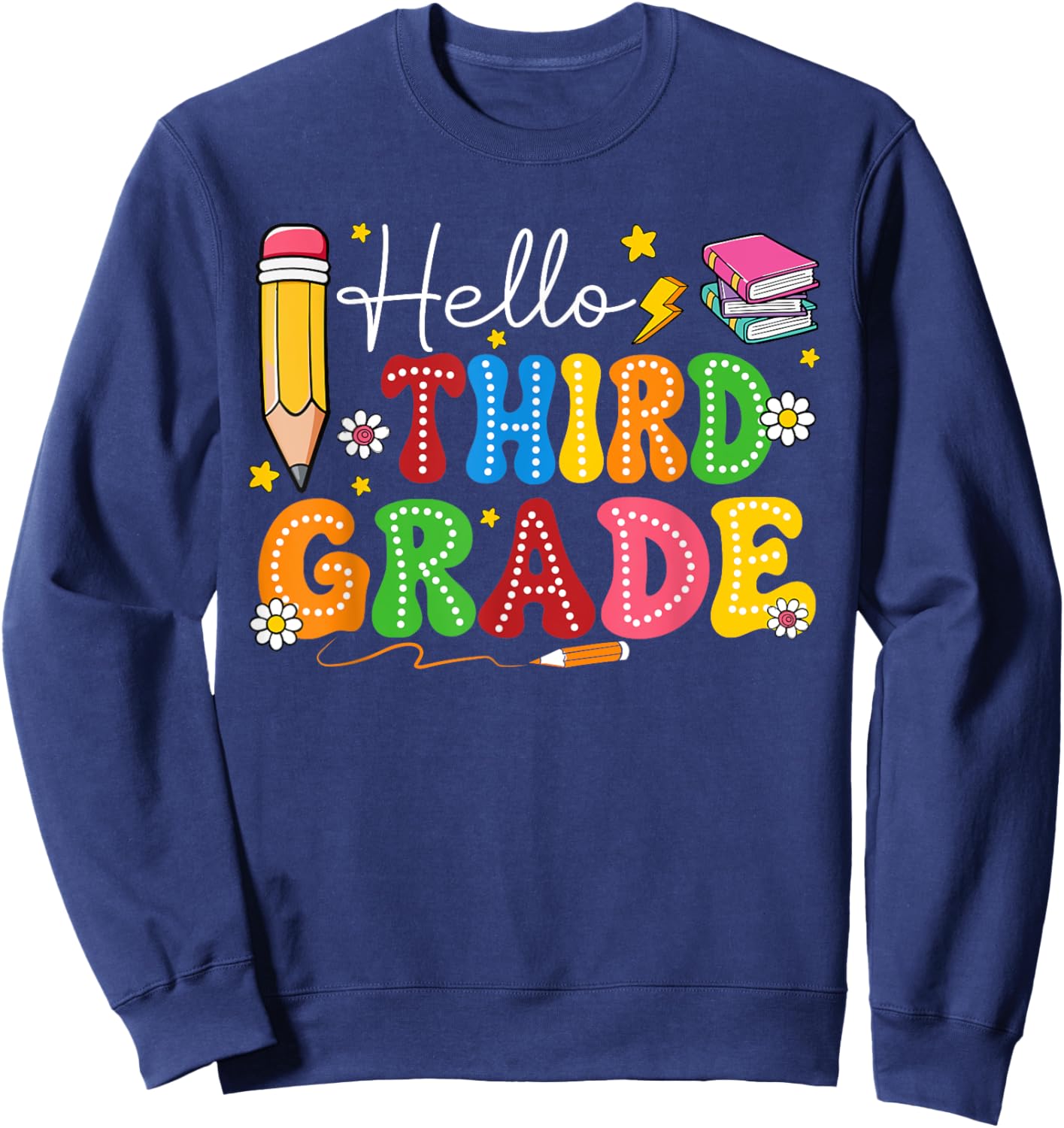 Groovy Hello Third Grade Teacher Kids First Day Of School Sweatshirt - Sweatshirt | Navy