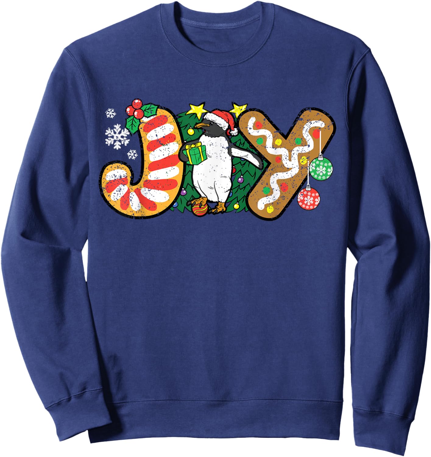 Penguin Joy Christmas Pajama X-mas Snowflakes Winter Holiday Sweatshirt - Sweatshirt | Navy