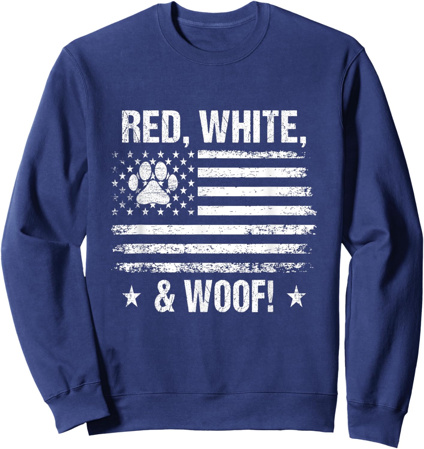 Red White & Woof - Dog Paw Print US Flag Retro Men Women Kids Sweatshirt - Sweatshirt | Navy