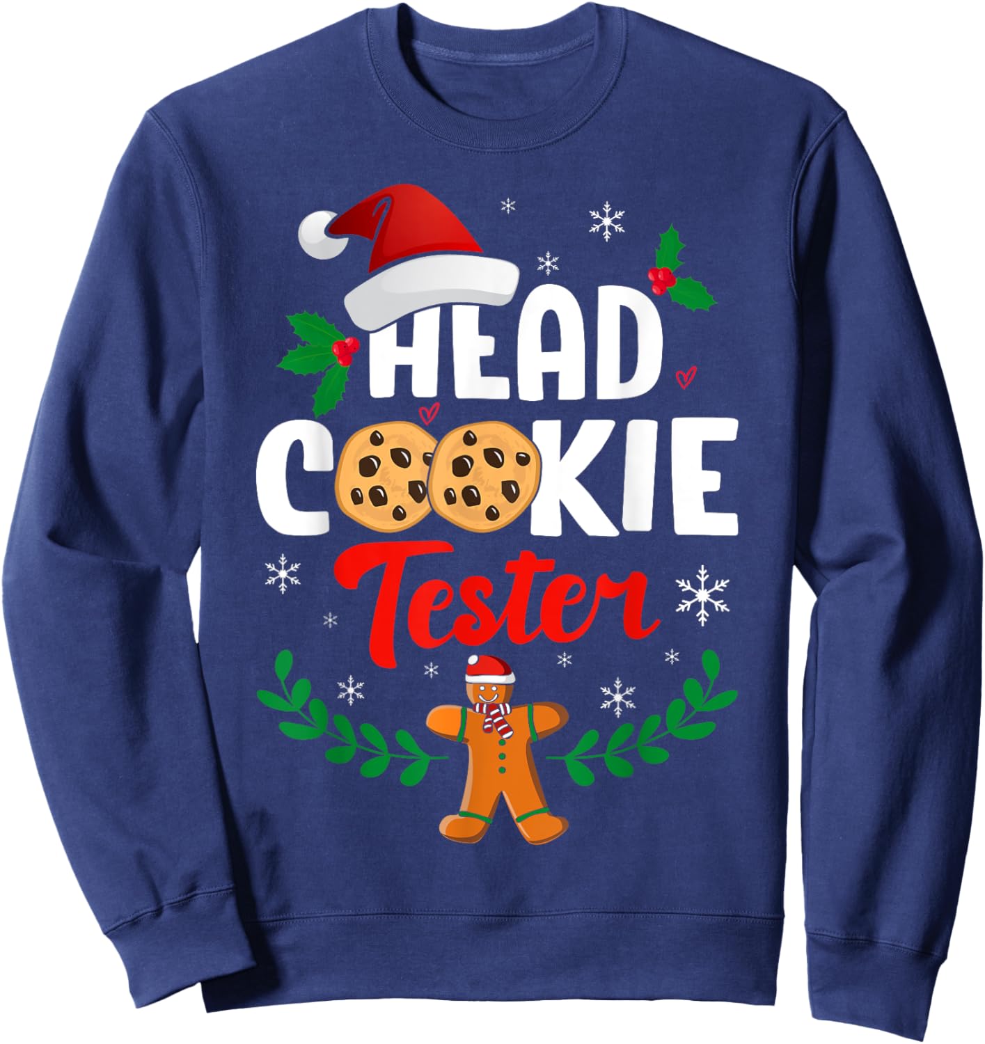 Funny Christmas Head Cookie Tester Ugly Xmas Sweater Sweatshirt - Sweatshirt | Navy