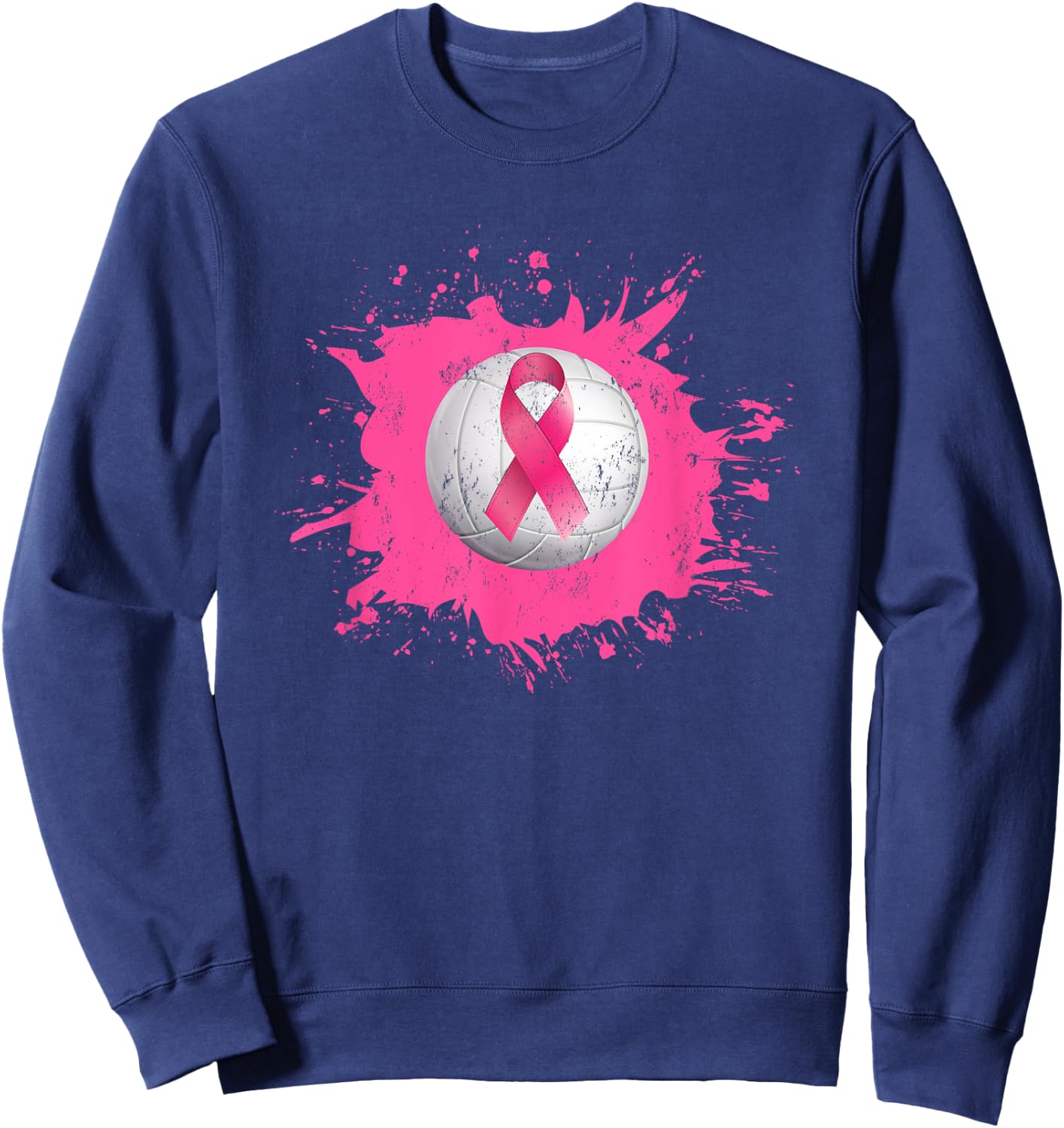 Volleyball Pink Ribbon Breast Cancer Awareness Sweatshirt - Sweatshirt | Navy