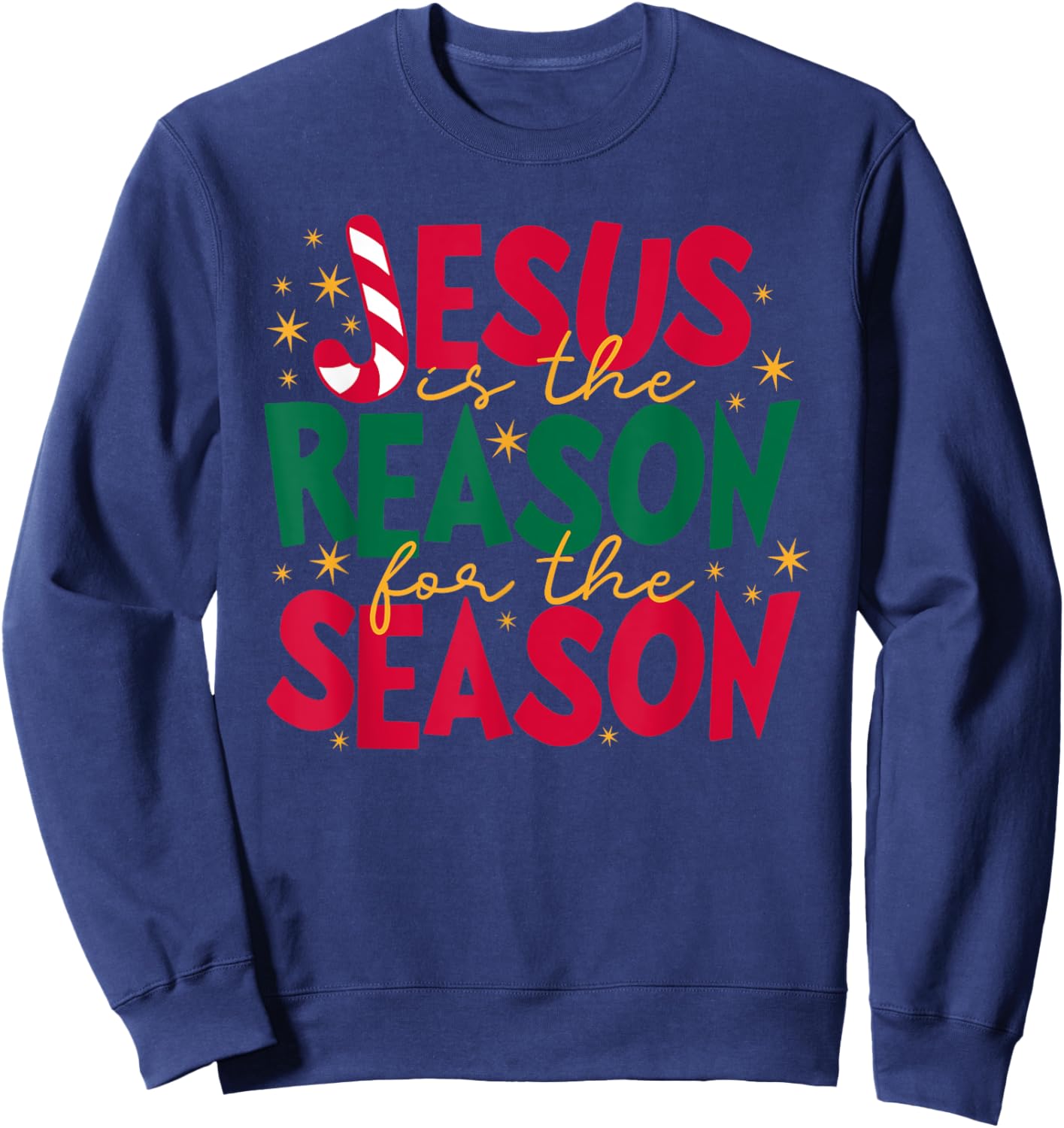 Jesus is the Reason for the Season - Candy Cane "J" Sweatshirt - Sweatshirt | Navy