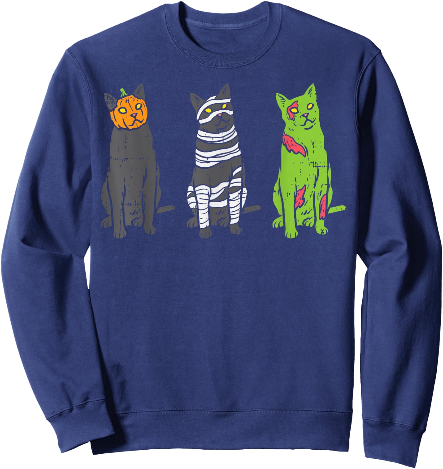 Pumpkin Mummy Zombie Black Cats Halloween Kitty Pet Gift Sweatshirt - Sweatshirt | Navy