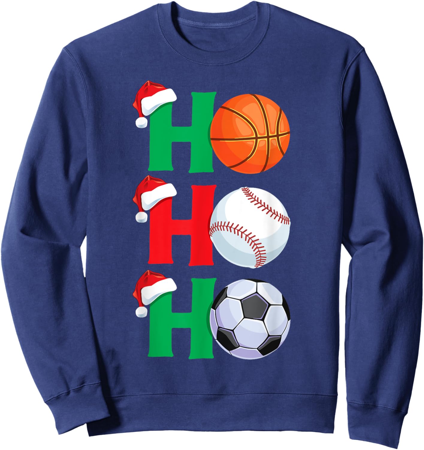 Ho Ho Ho Boys Christmas Sports Basketball Baseball Soccer Sweatshirt - Sweatshirt | Navy