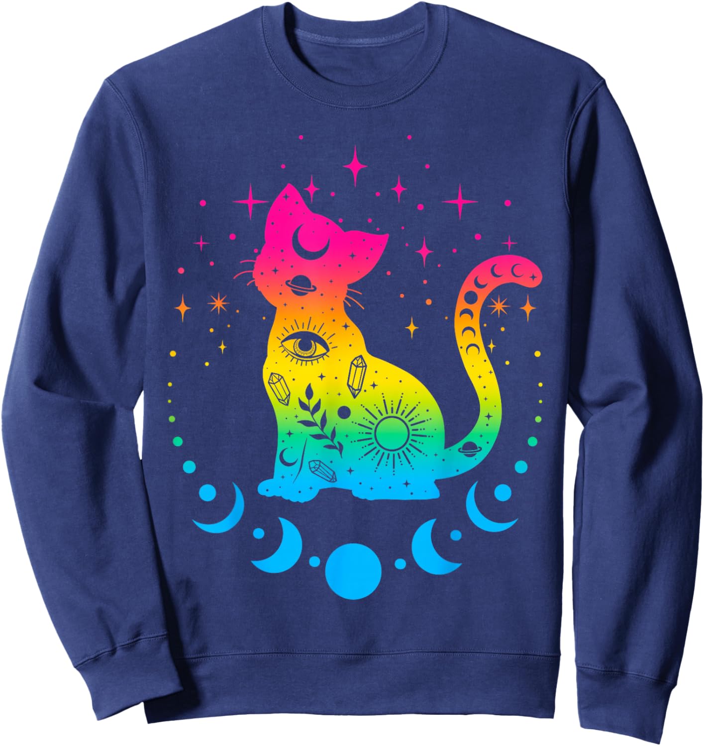 Celestial Pansexual Pride Flag Colours Astrology Cat Sweatshirt - Sweatshirt | Navy
