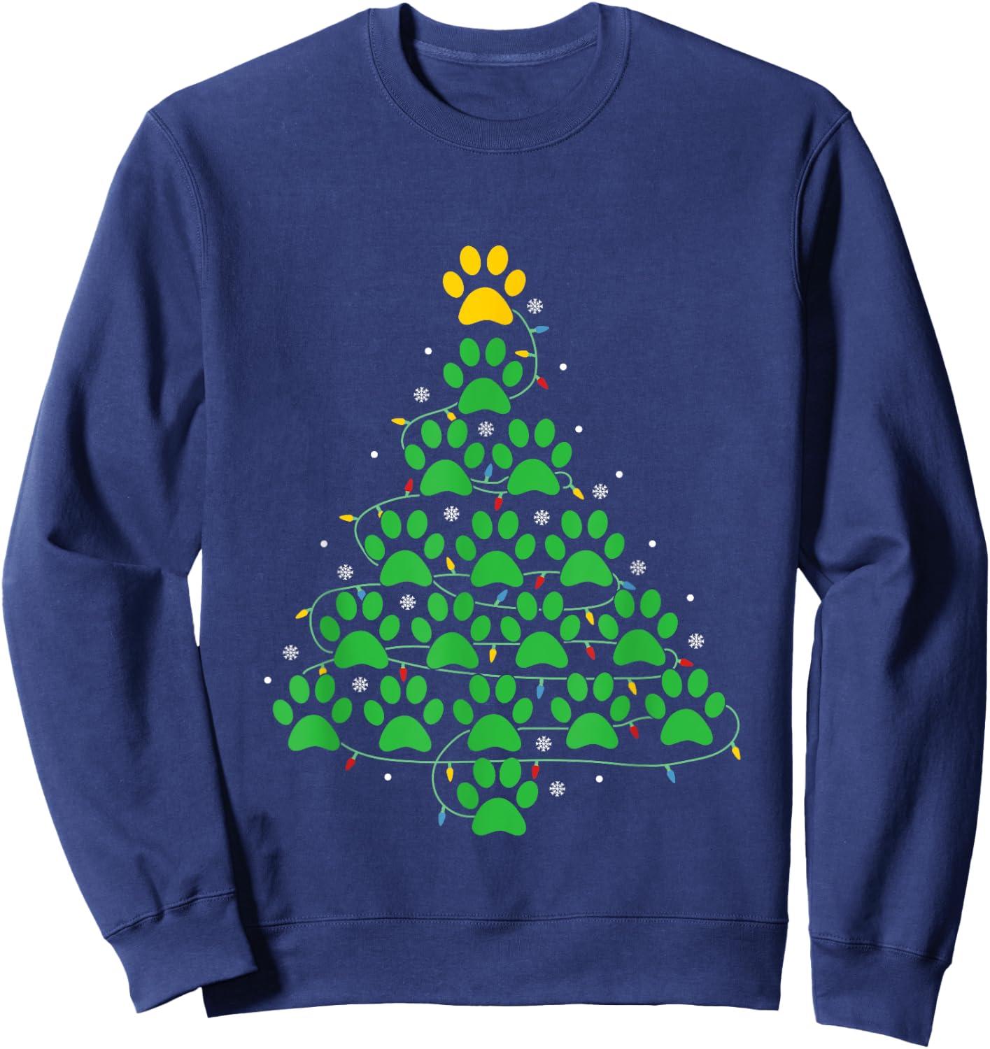 Dog Paw Christmas Design Lr -Adult Dog Paws Print Christmas Tree Lights Dog Lover Sweatshirt - Sweatshirt | Navy