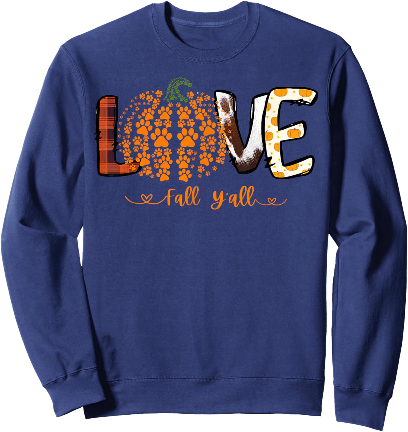 Love Fall Y'all Pumpkin Dog Paw Print Autumn Falling Women Kids Sweatshirt - Sweatshirt | Navy