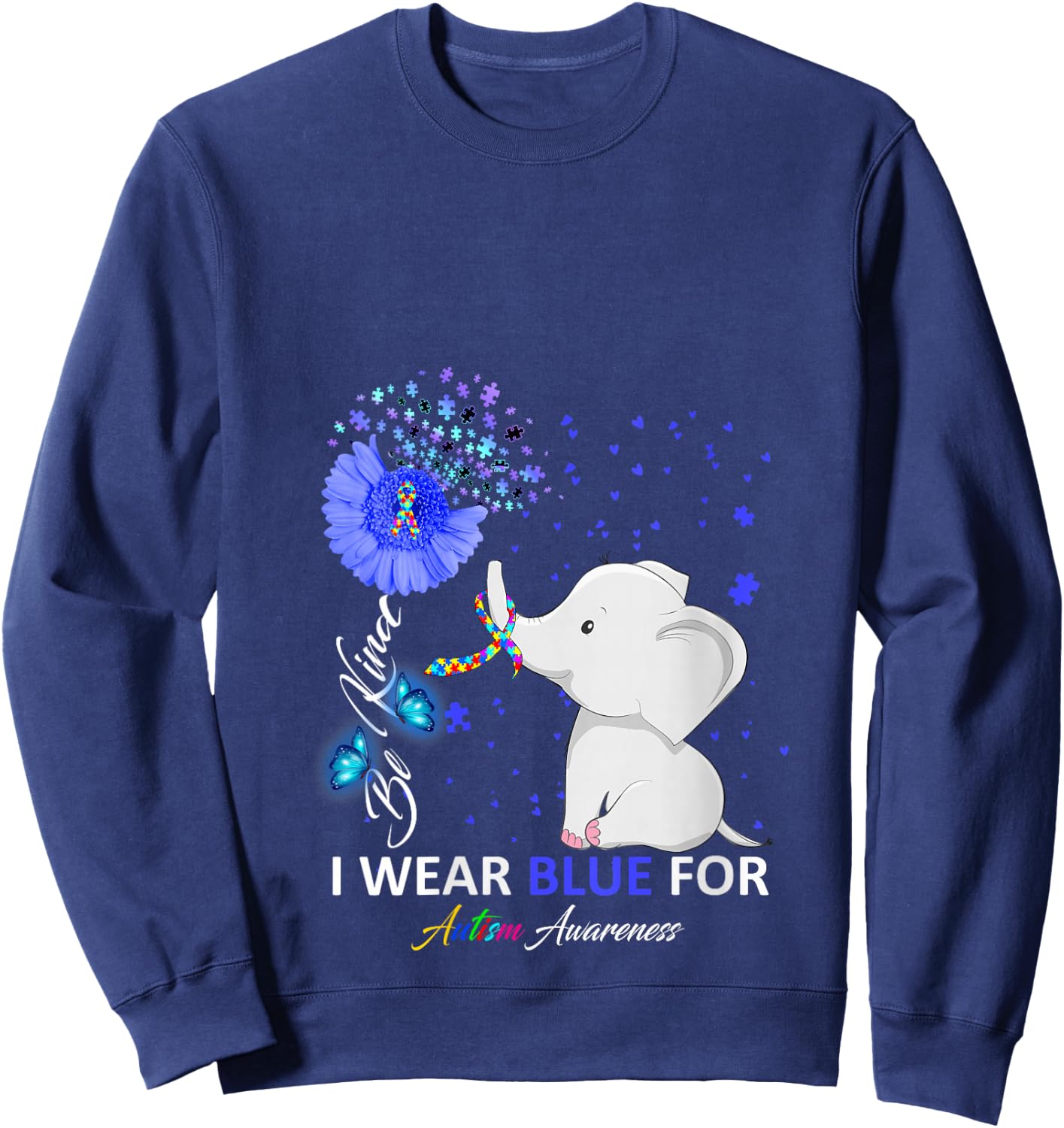 I Wear Blue Autism Awareness - Elephant Autism Awareness V-Neck Sweatshirt - Sweatshirt | Navy