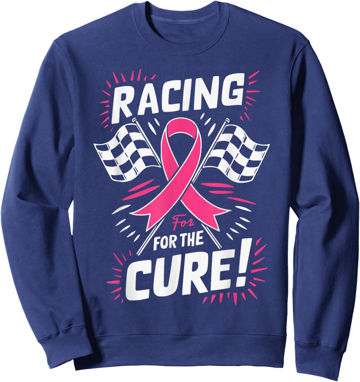 Pink Ribbon Breast Cancer Awareness Racing for a Cure Sweatshirt - Sweatshirt | Navy