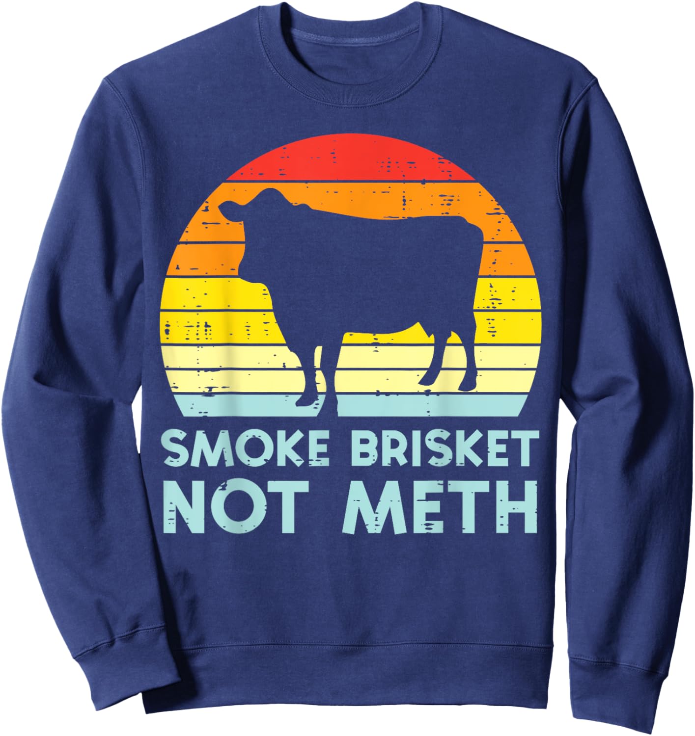 Grill Brisket Beef Sunset Retro Bbq Barbecue Grill Women Men Sweatshirt - Sweatshirt | Navy