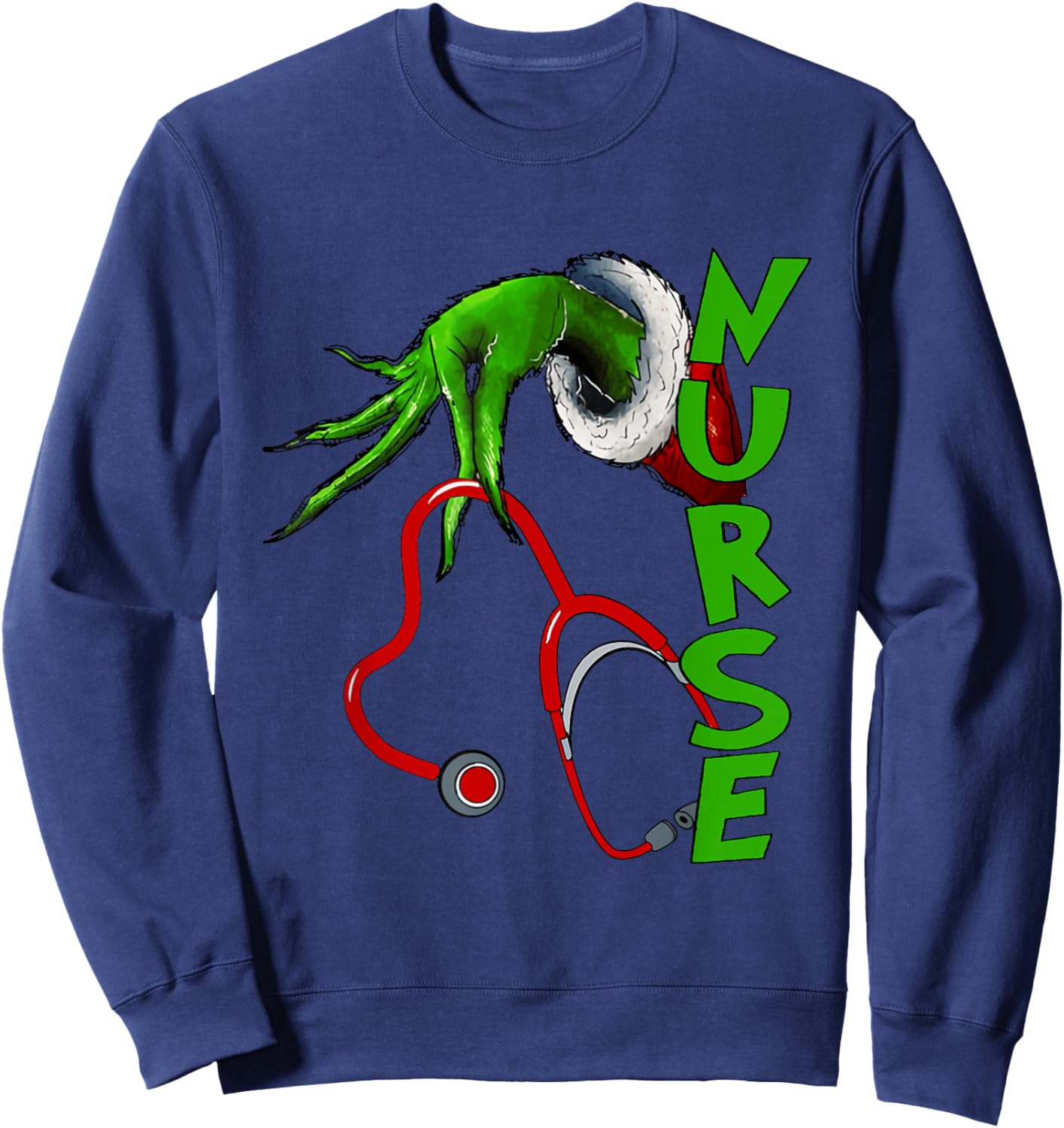 Nurse Christmas Stethoscope Nurses Xmas Pajamas PJs Women Sweatshirt - Sweatshirt | Navy