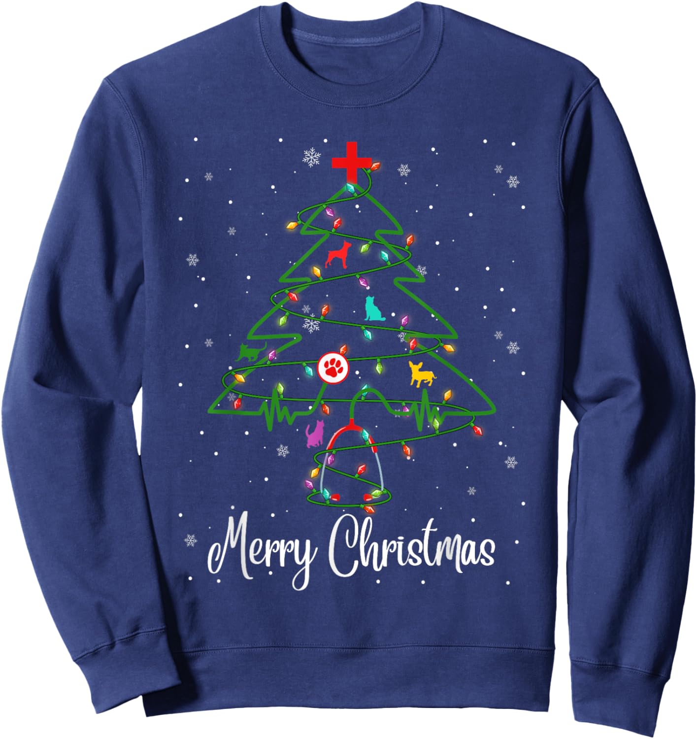 Vet Tech Veterinarian Christmas Tree Merry Christmas Pajamas Sweatshirt - Sweatshirt | Navy