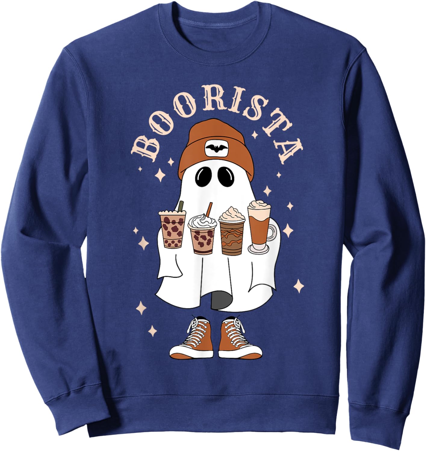 Boorista Ghost With Coffee Halloween Cute Ghost Latte Coffee Sweatshirt - Sweatshirt | Navy