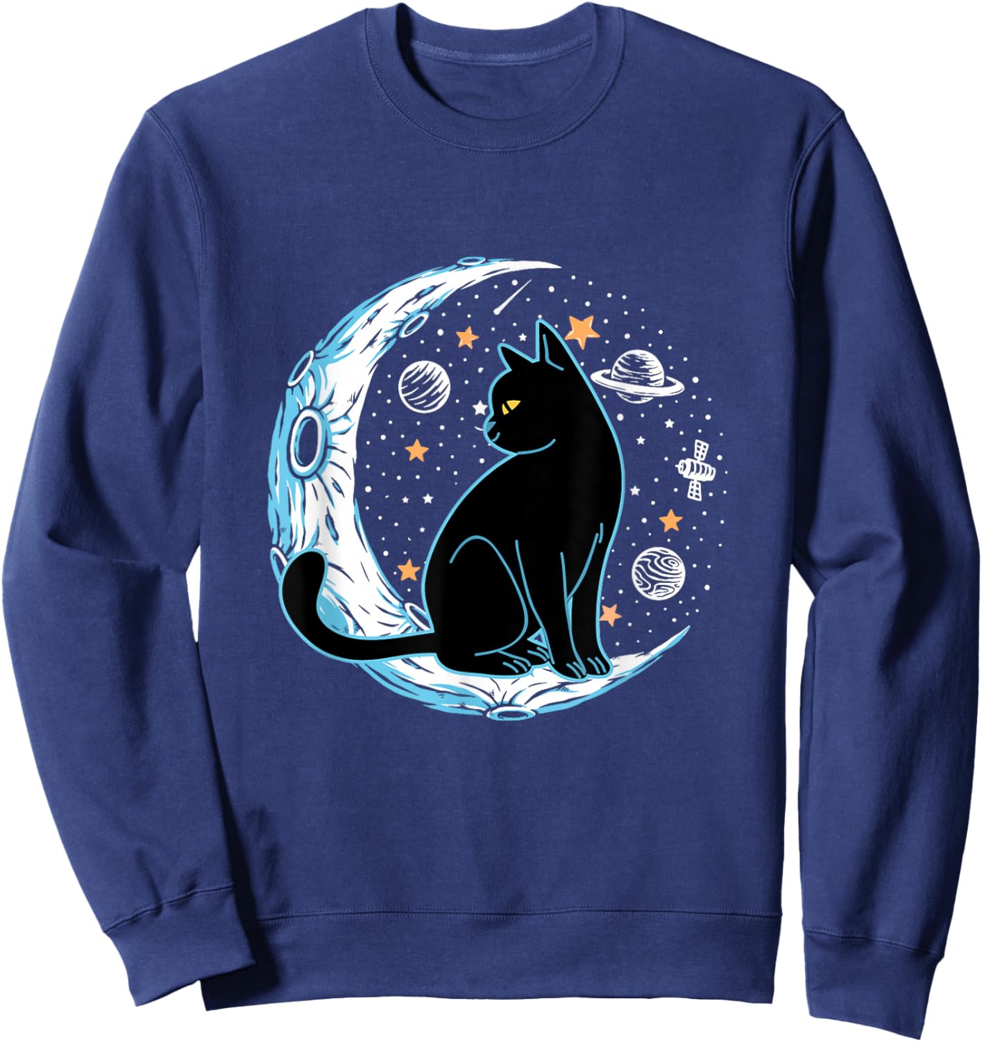 Black Cat Crescent Sailor-Moon Phases Astrology Pet Lover Sweatshirt - Sweatshirt | Navy