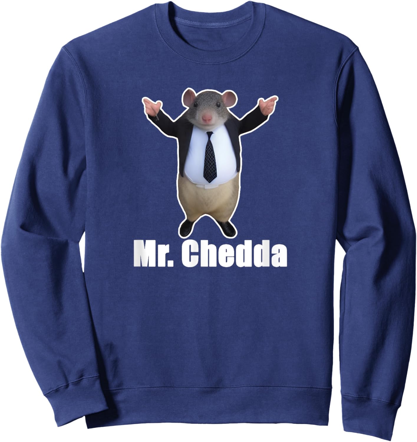 Mr Chedda Memes Black Cartoon Meme , -Adults, Small, Short Sleeve Sweatshirt - Sweatshirt | Navy