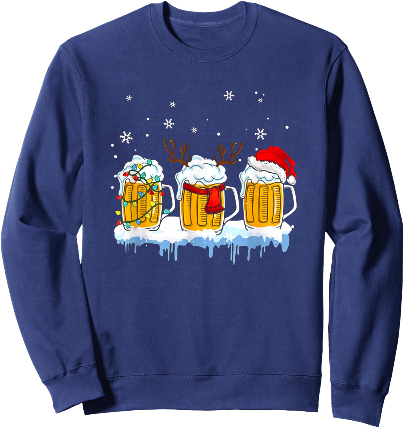 Beer Christmas Mug Santa Reinbeer Xmas lights pajamas Sweatshirt - Sweatshirt | Navy