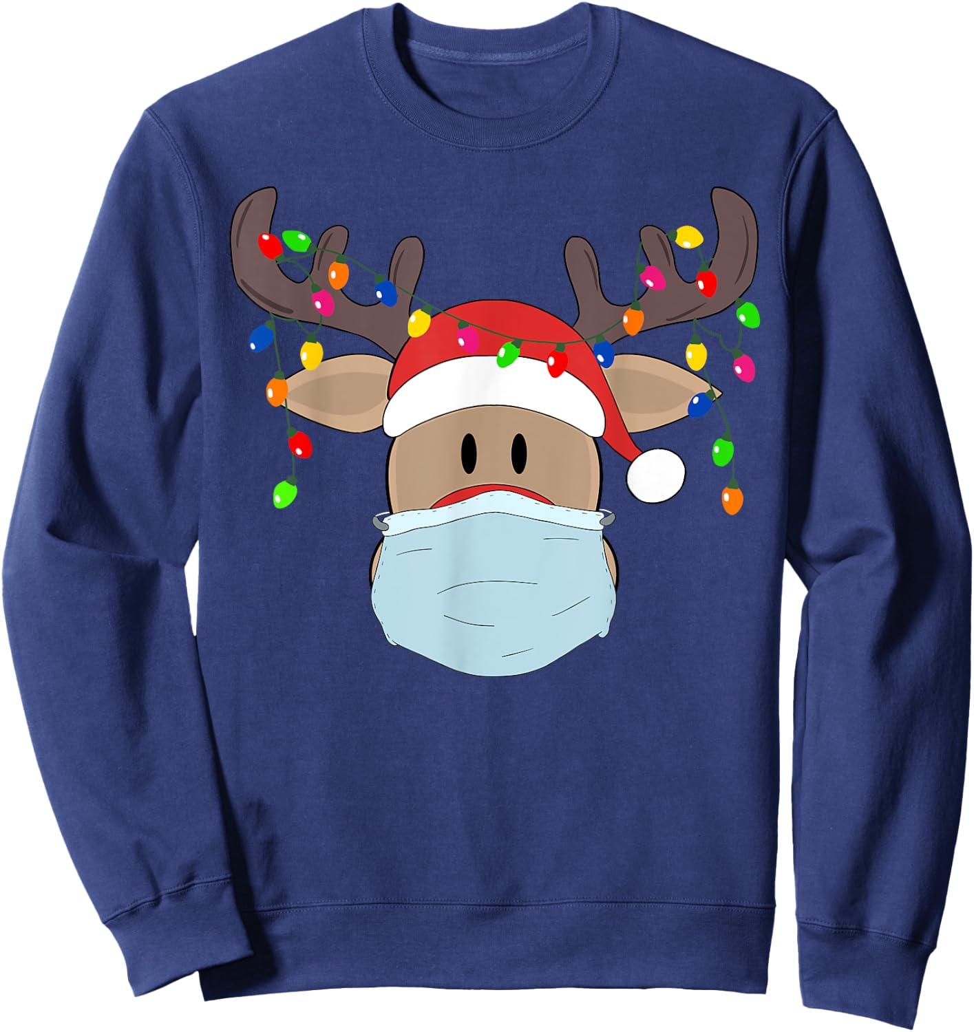 Christmas mask cute Rudolph reindeer mask shirt for holidays Sweatshirt - Sweatshirt | Navy