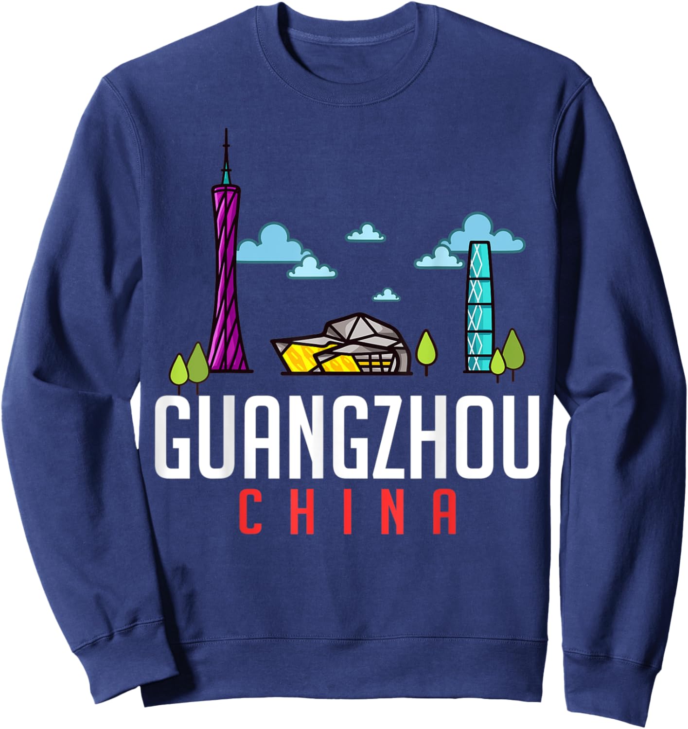 Guangzhou China City Skyline Map Travel Sweatshirt - Sweatshirt | Navy