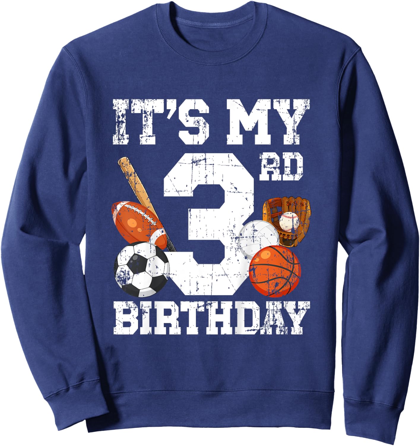 Kids 3rd Birthday Sports Birthday Party Three Year Old Boy Bday Sweatshirt - Sweatshirt | Navy