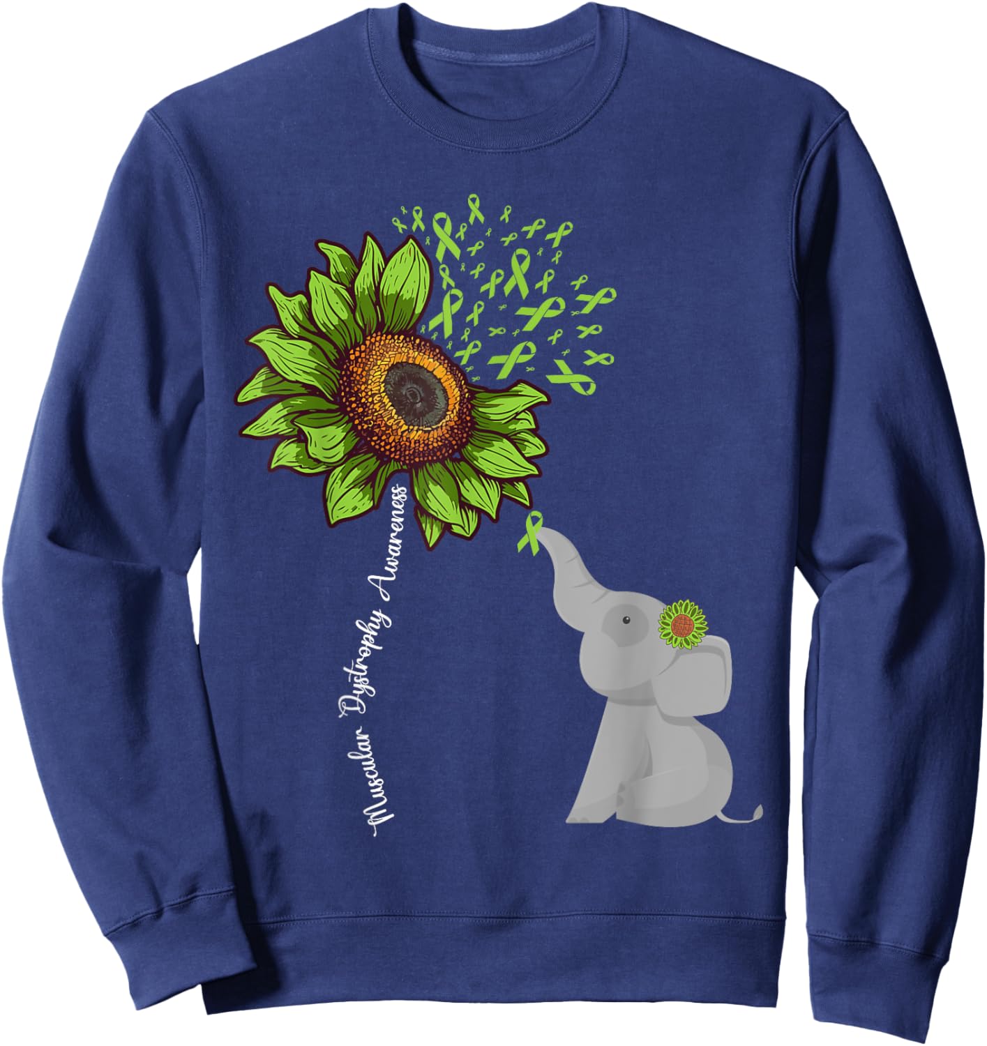 Sunflower Elephant Duchenne Muscular Dystrophy Awareness Sweatshirt - Sweatshirt | Navy