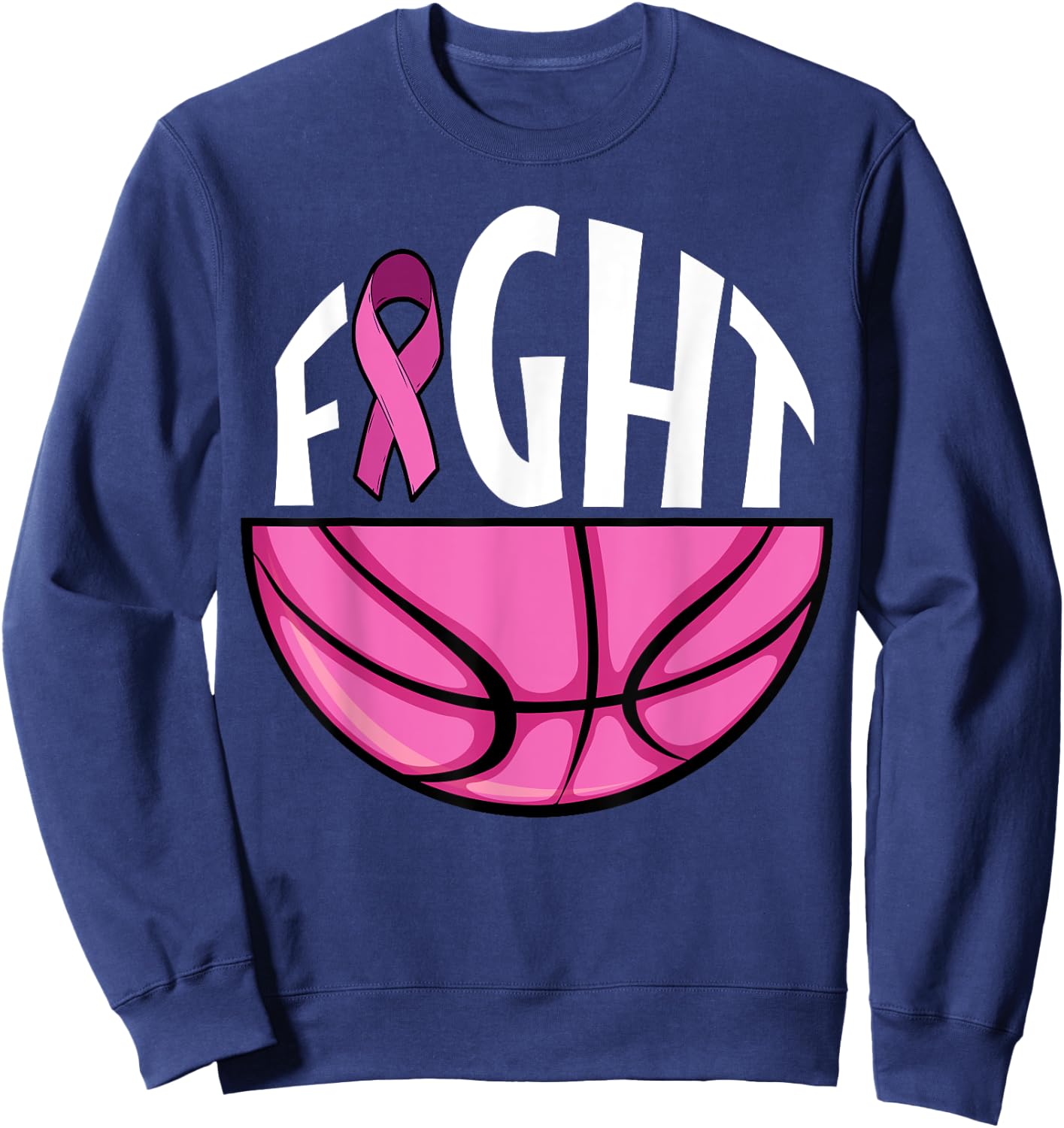 Breast Cancer Awareness Pink Ribbon Basketball Team Support Sweatshirt - Sweatshirt | Navy