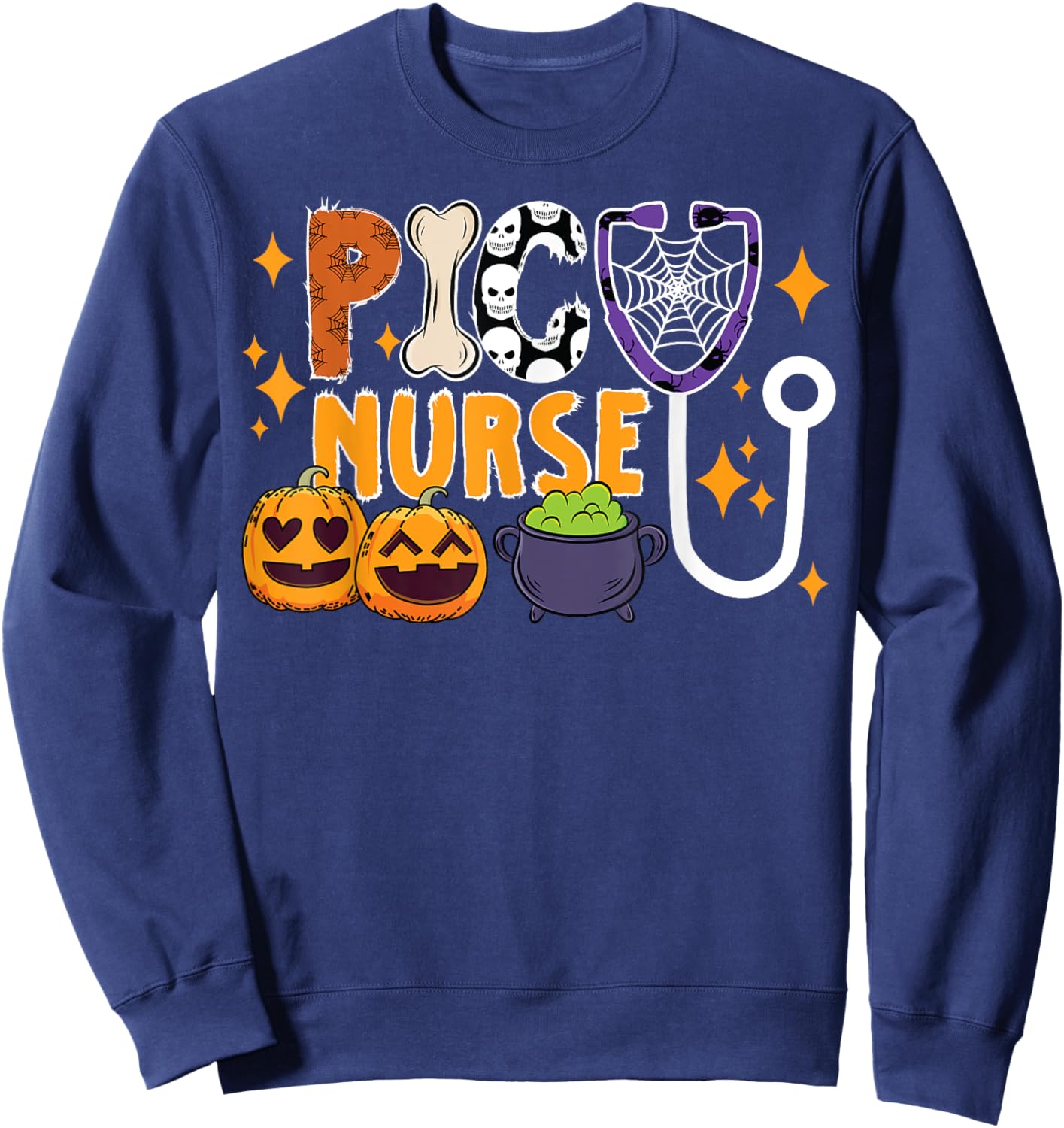 Spooky PICU Nurse Halloween Pediatric Intensive Care Unit Sweatshirt - Sweatshirt | Navy