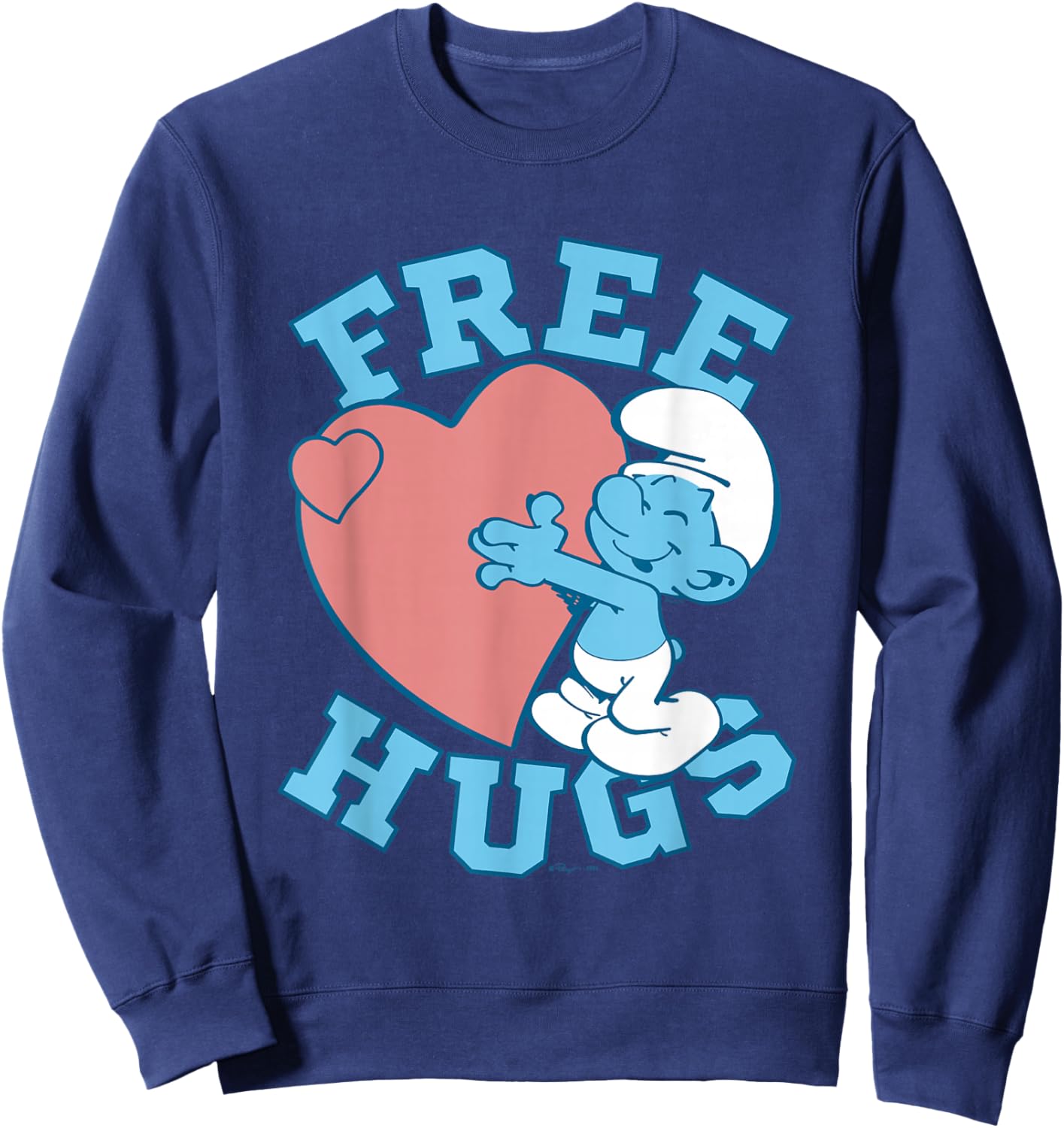 The Smurfs Valentine's Day Cute Smurf Free Hugs Chest Logo Sweatshirt - Sweatshirt | Navy