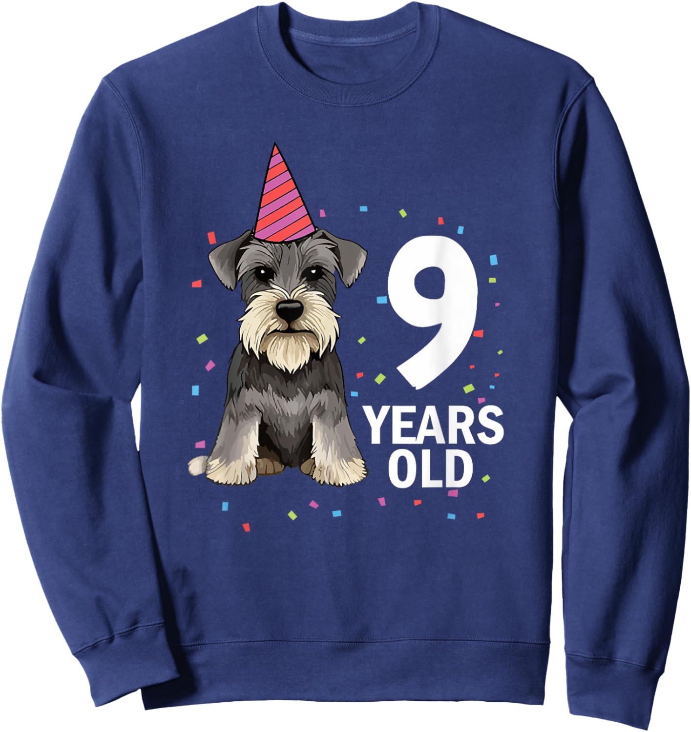 9 Years Old Birthday Schnauzer Dog Lover Puppy 9th Party Kid Sweatshirt - Sweatshirt | Navy