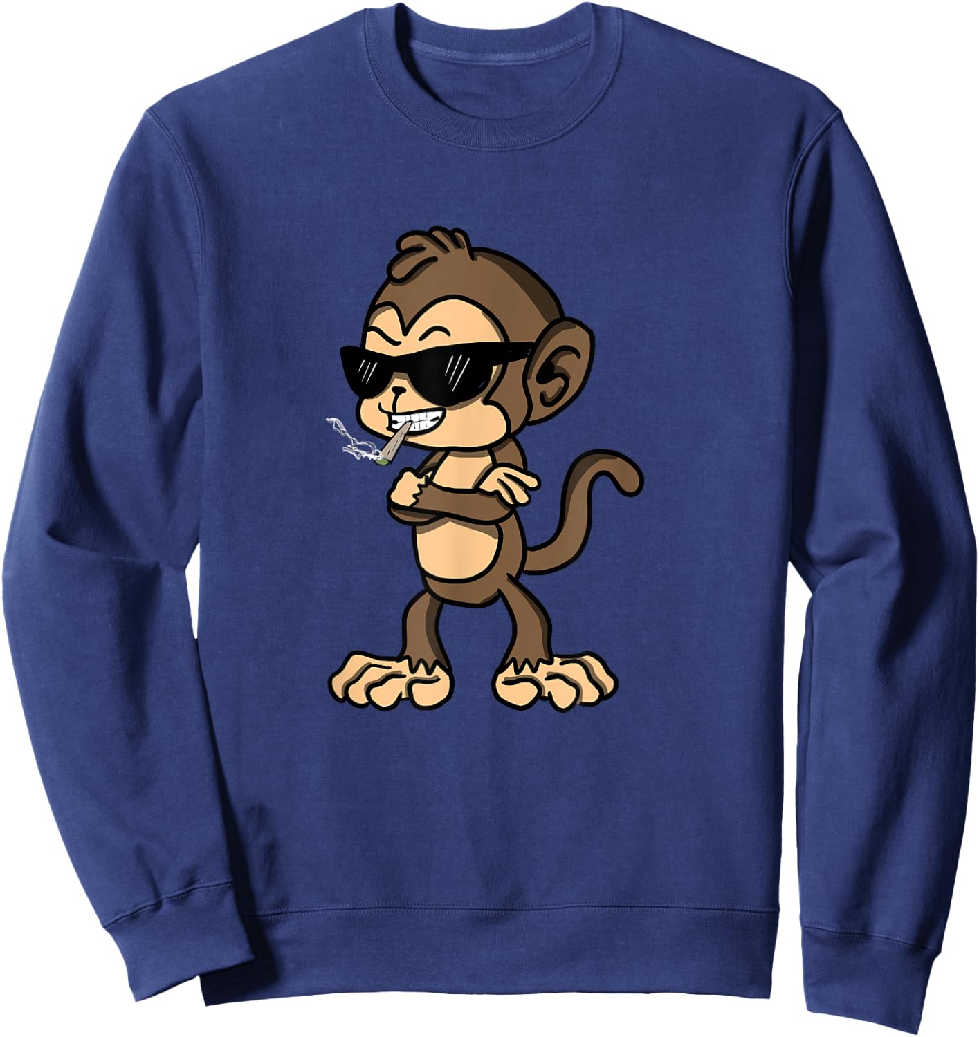 Funny Cartoon Monkey Smoking A Joint Sweatshirt - Sweatshirt | Navy