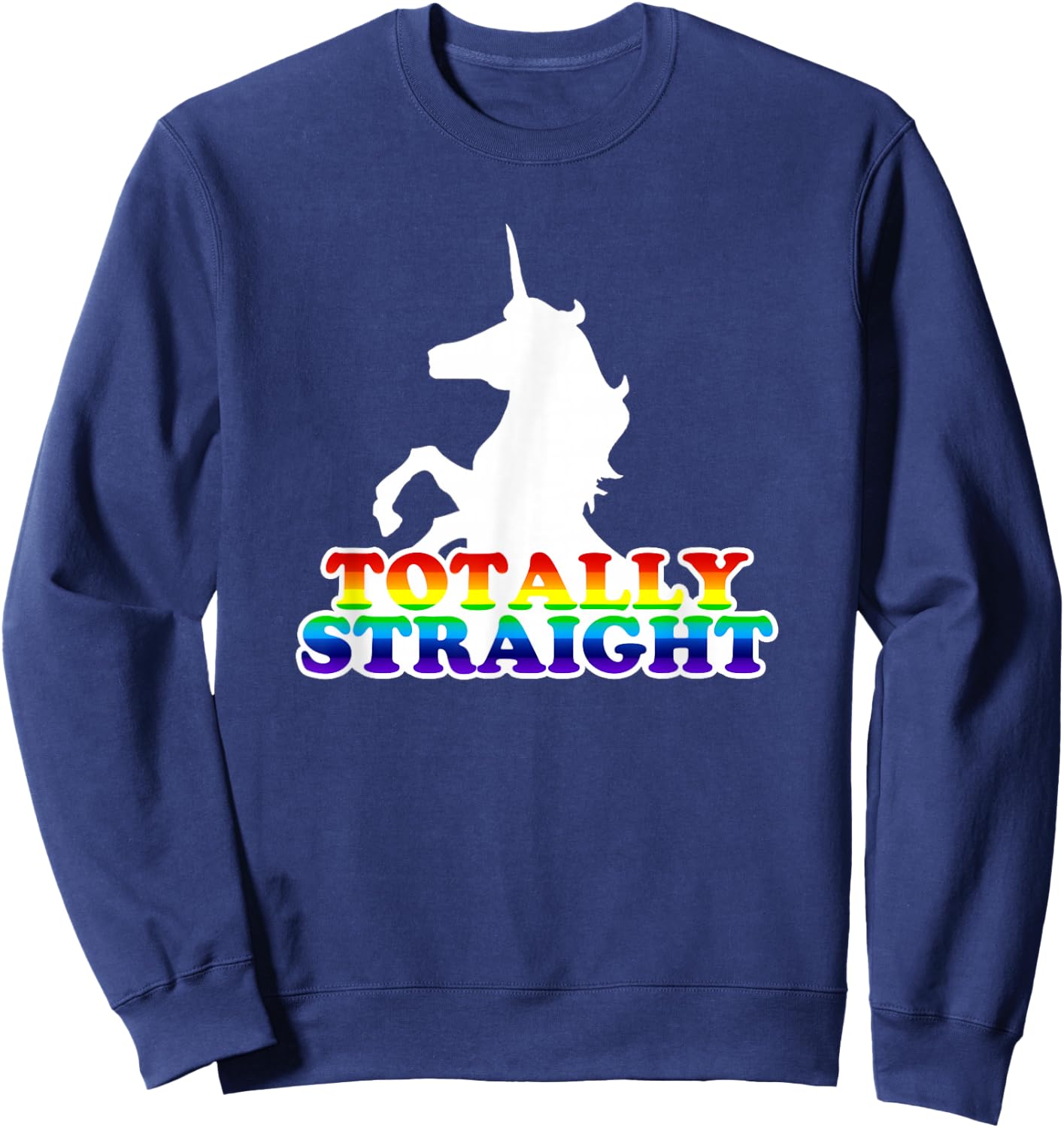 Wayward Totally Straight Unicorn - Women's Junior, Girls, Black, Short Sleeve, , Classic Fit, Cotton 65% Polyester 35%, Humorous/Ironic Design, Size Small Sweatshirt - Sweatshirt | Navy