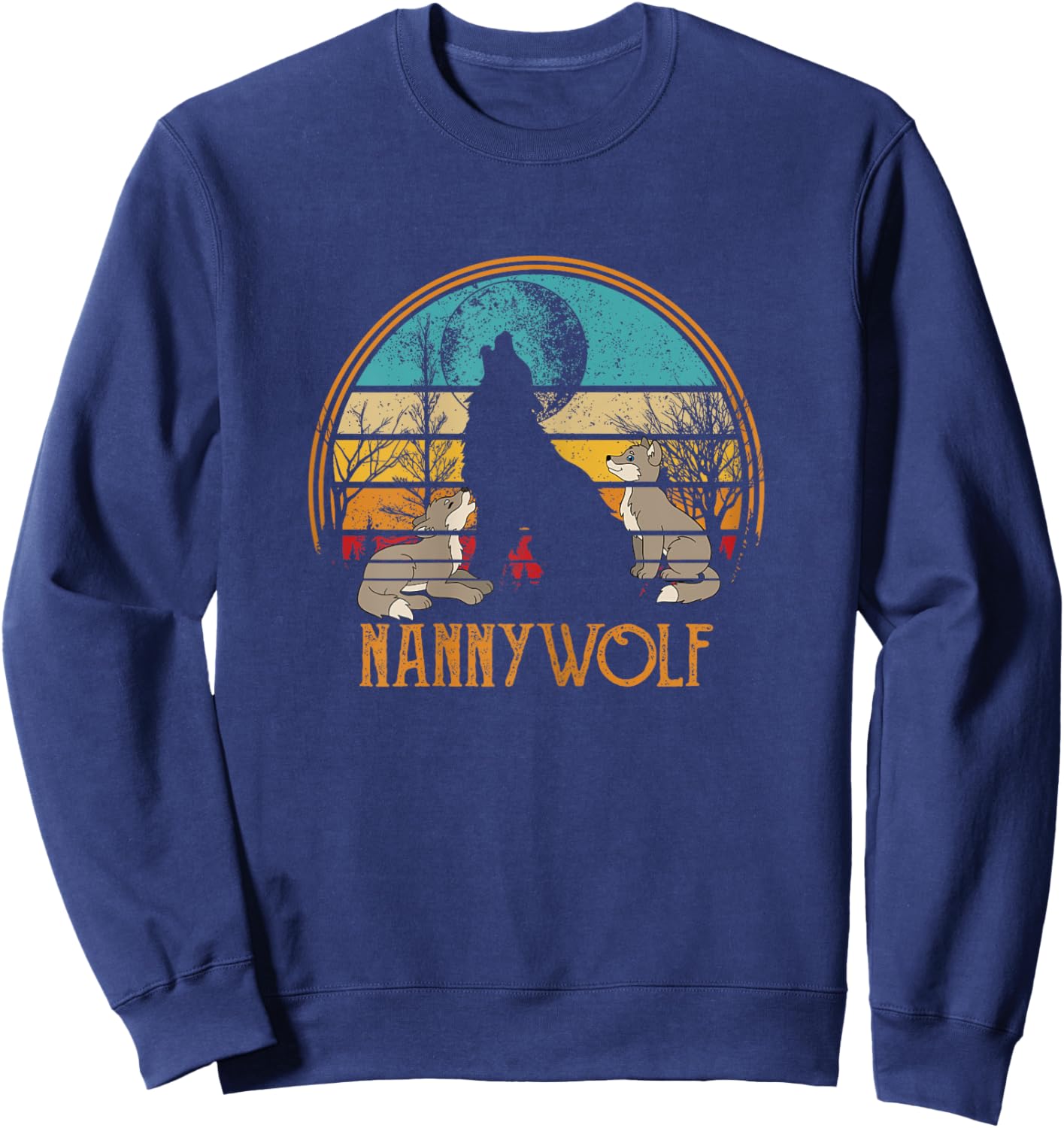 Retro Vintage Sunset Wolf Grandma Mothers Day Nanny Wolf Sweatshirt - Sweatshirt | Navy