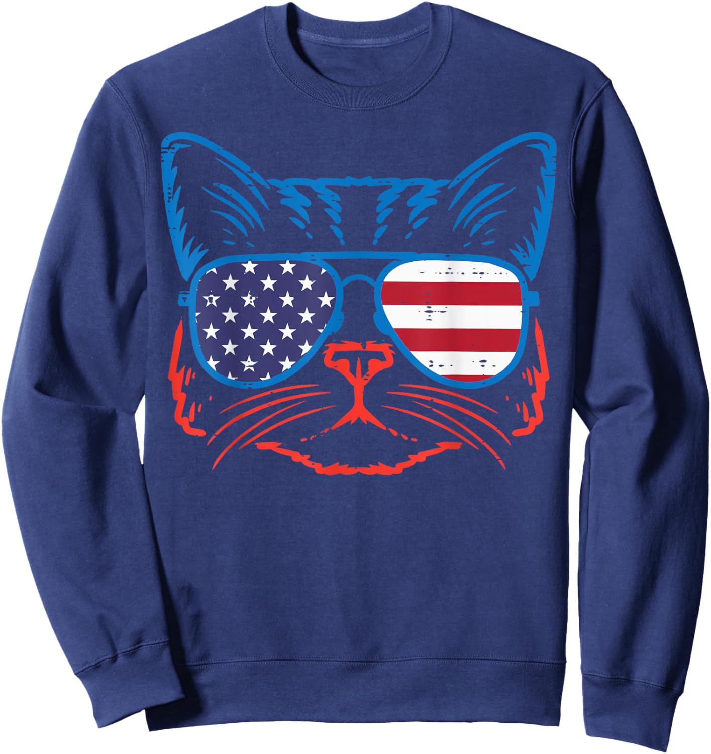 4th July Cat US Flag Sunglasses Patriot Women Girls Kids Men Sweatshirt - Sweatshirt | Navy