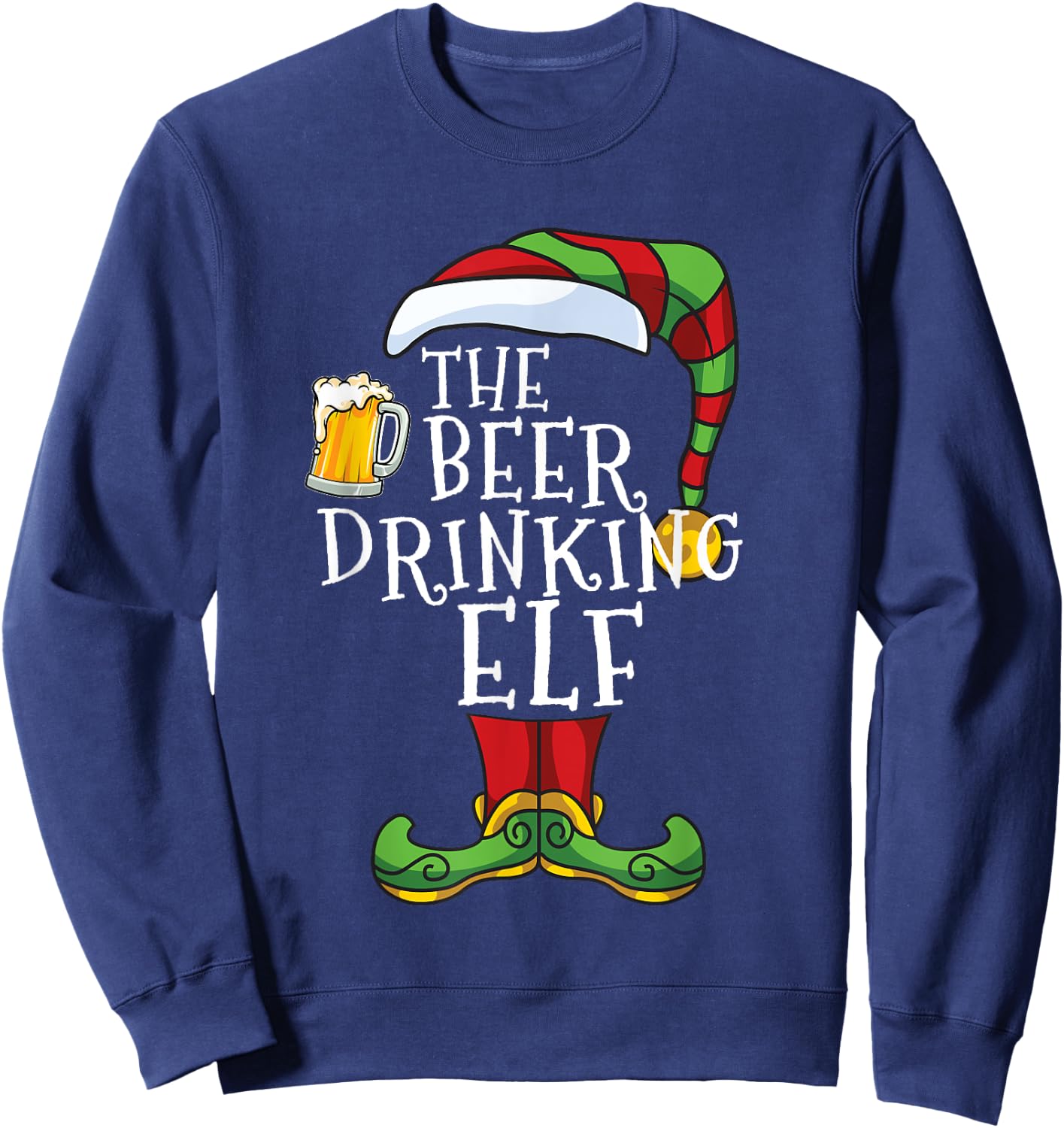 Beer Drinking Elf Family Matching Christmas Funny Sweatshirt - Sweatshirt | Navy