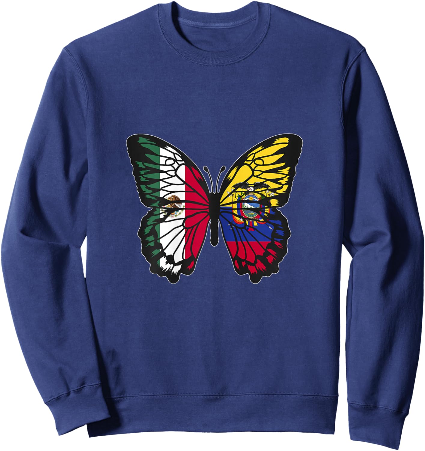 Mexico and Ecuador Mix Butterfly Half Mexican Ecuadorian Sweatshirt - Sweatshirt | Navy