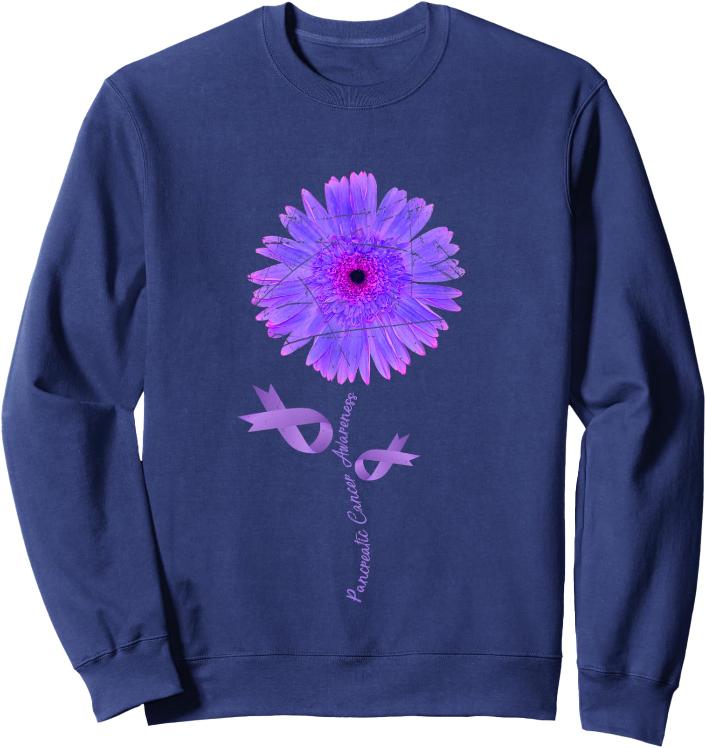 Cancer Warrior Purple Ribbon Gift Pancreatic Cancer Sweatshirt - Sweatshirt | Navy