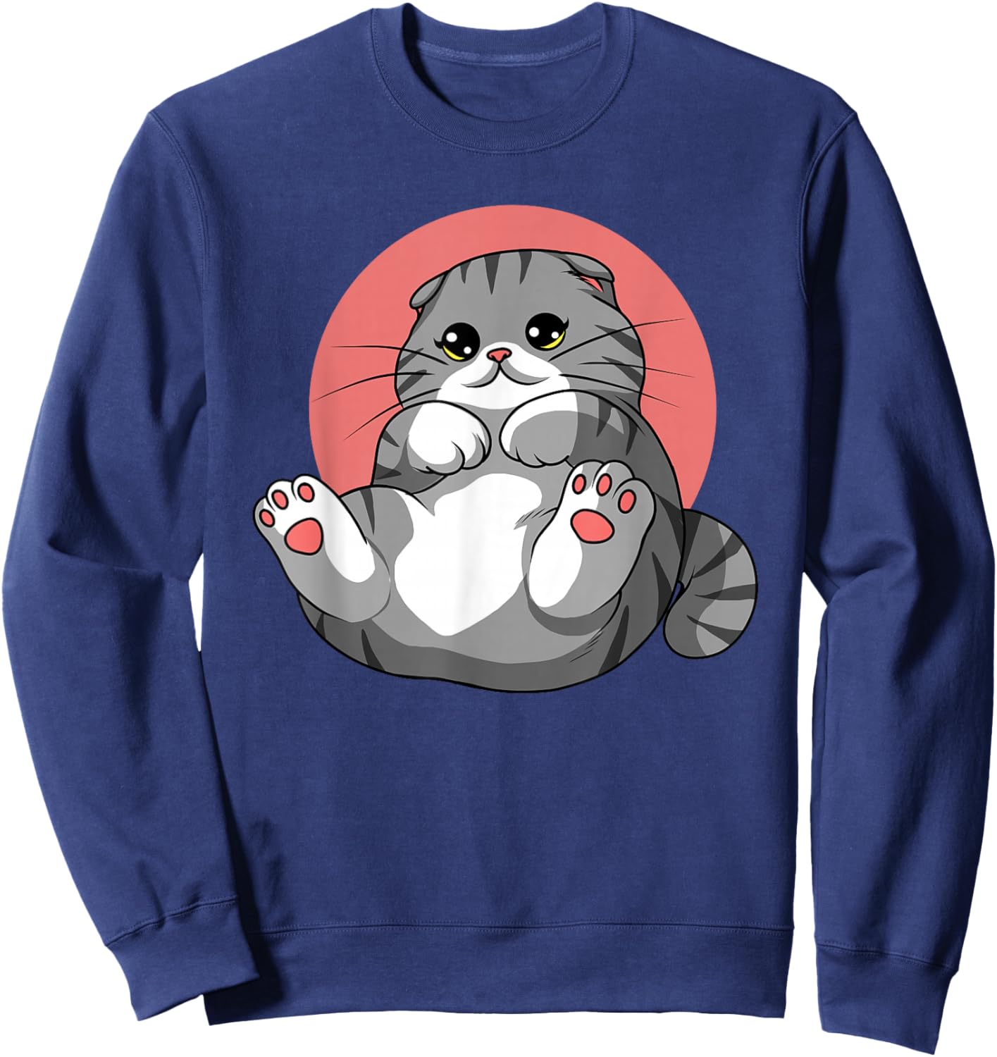 Scottish Fold Cat Neko Kitty Cute Kawaii Anime Cat Sweatshirt - Sweatshirt | Navy