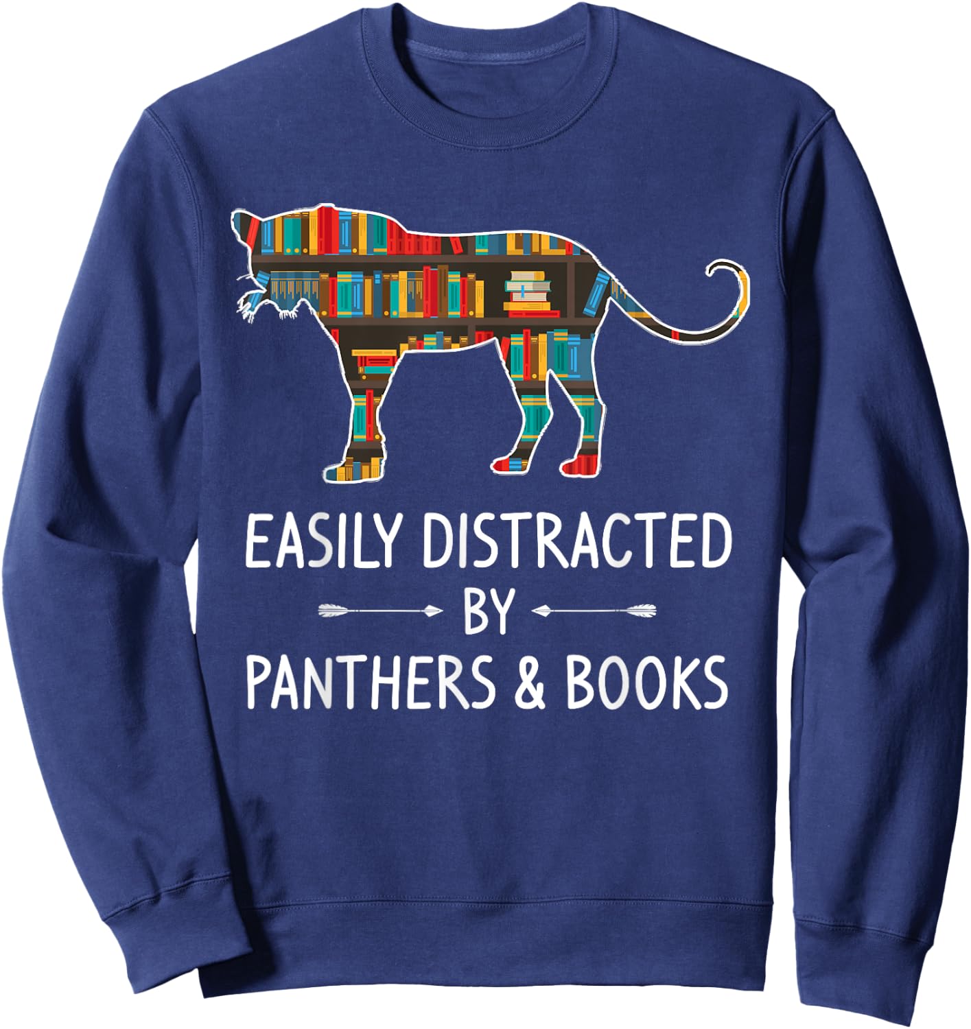 Easily Distracted By Panthers & Books Lover Gift Jaguar Sweatshirt - Sweatshirt | Navy