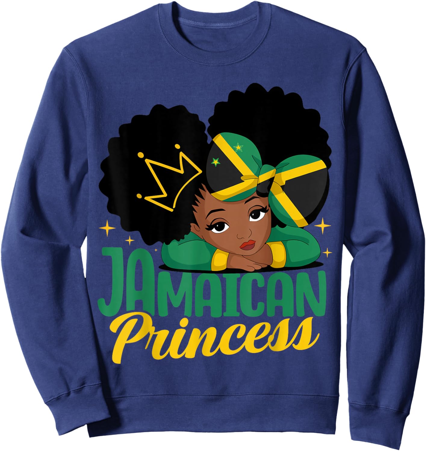 Jamaican Princess Jamaica Girl Melanin Cute Jamaican Flag Sweatshirt - Sweatshirt | Navy