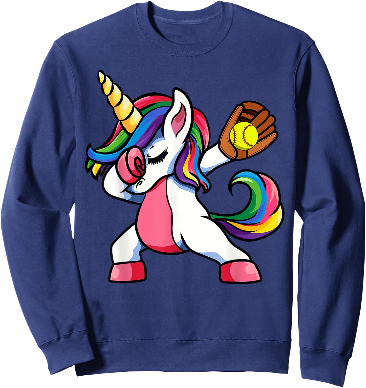 Girls Funny Dabbing Softball Unicorn Apparel Kids Dab Sweatshirt - Sweatshirt | Navy