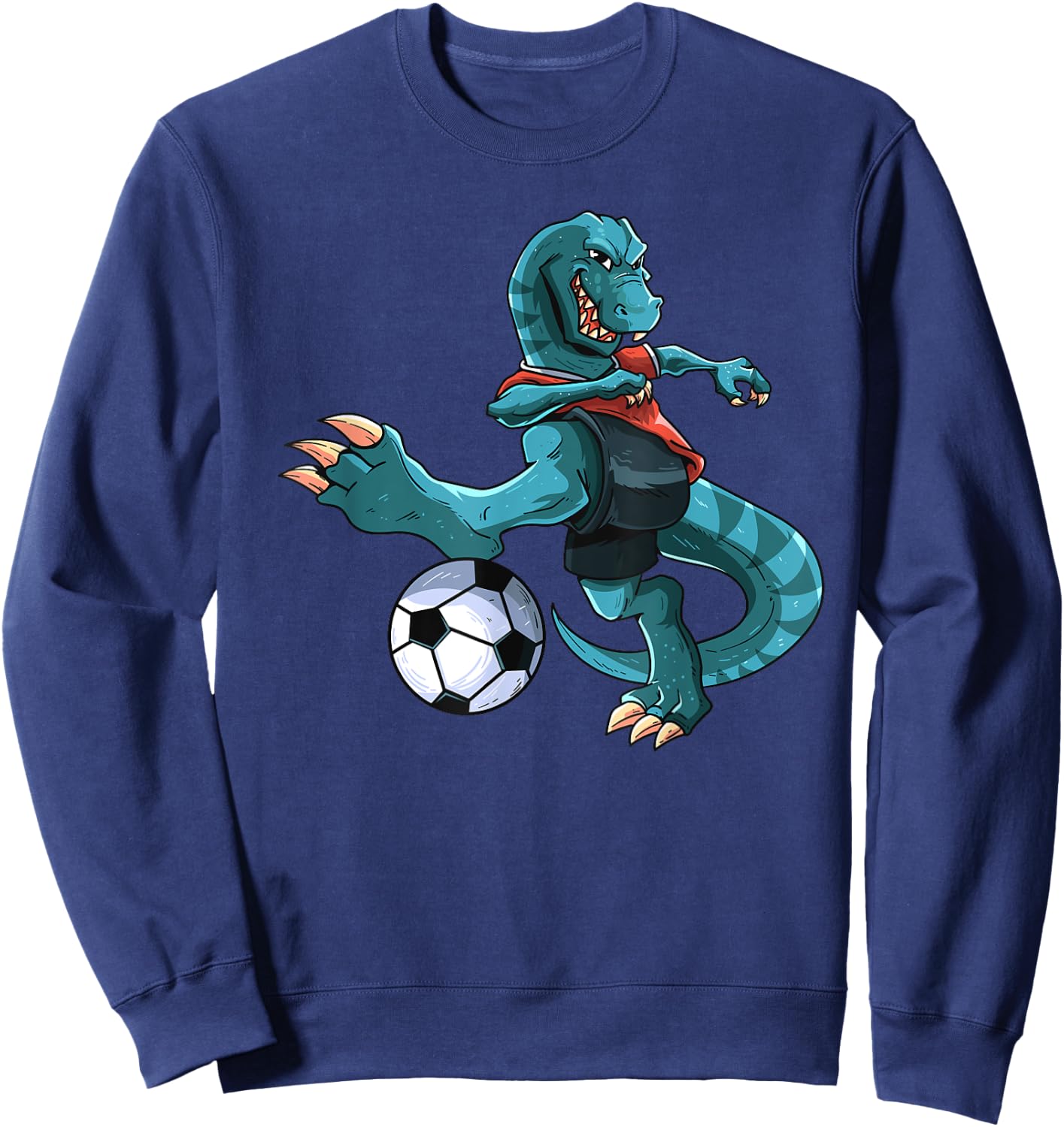 Funny Dino Soccer Player T-Rex Lover Football Game Kids Boys Sweatshirt - Sweatshirt | Navy