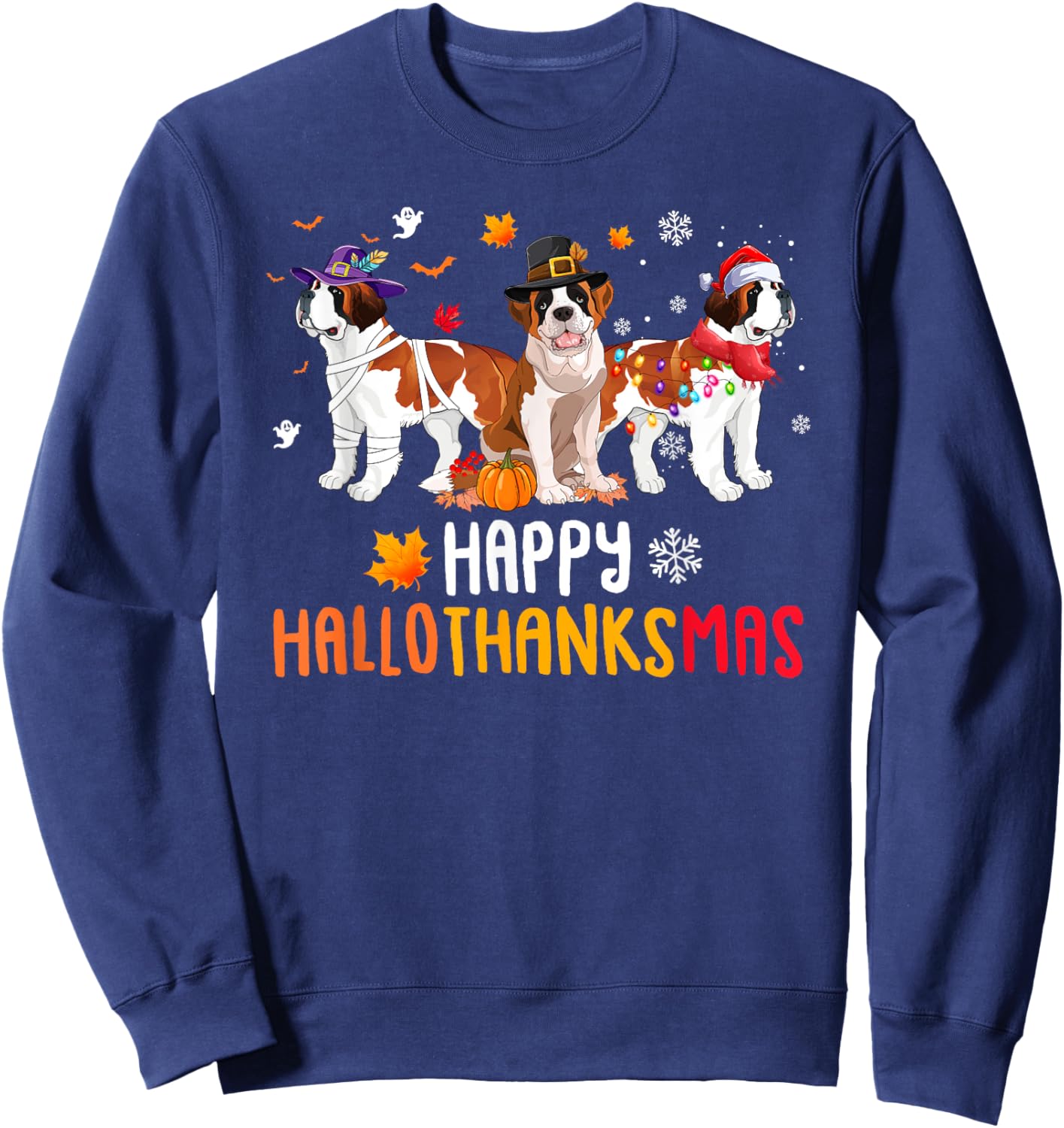 Halloween Thanksgiving Christmas Funny Saint Bernard Dogs Sweatshirt - Sweatshirt | Navy