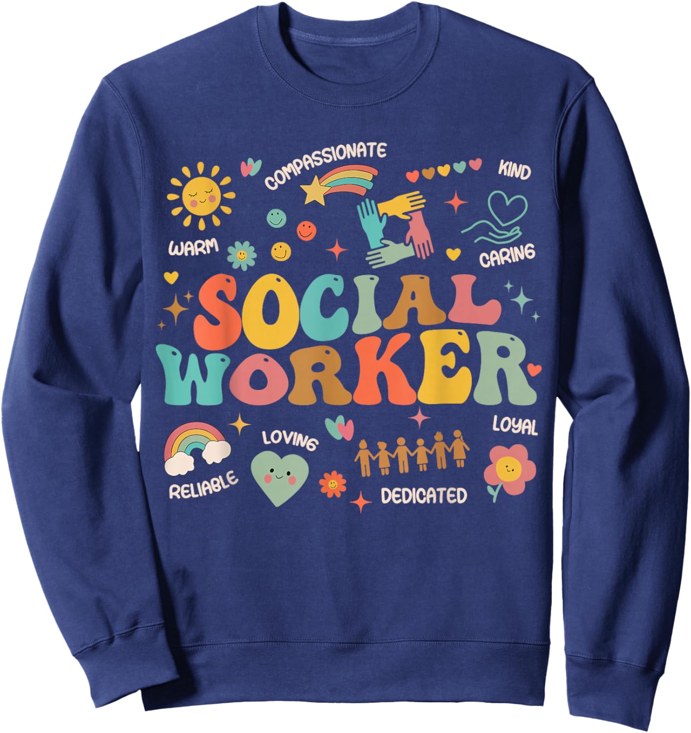 Retro Groovy Social Worker Graduation MSW Month Funny Work Sweatshirt - Sweatshirt | Navy