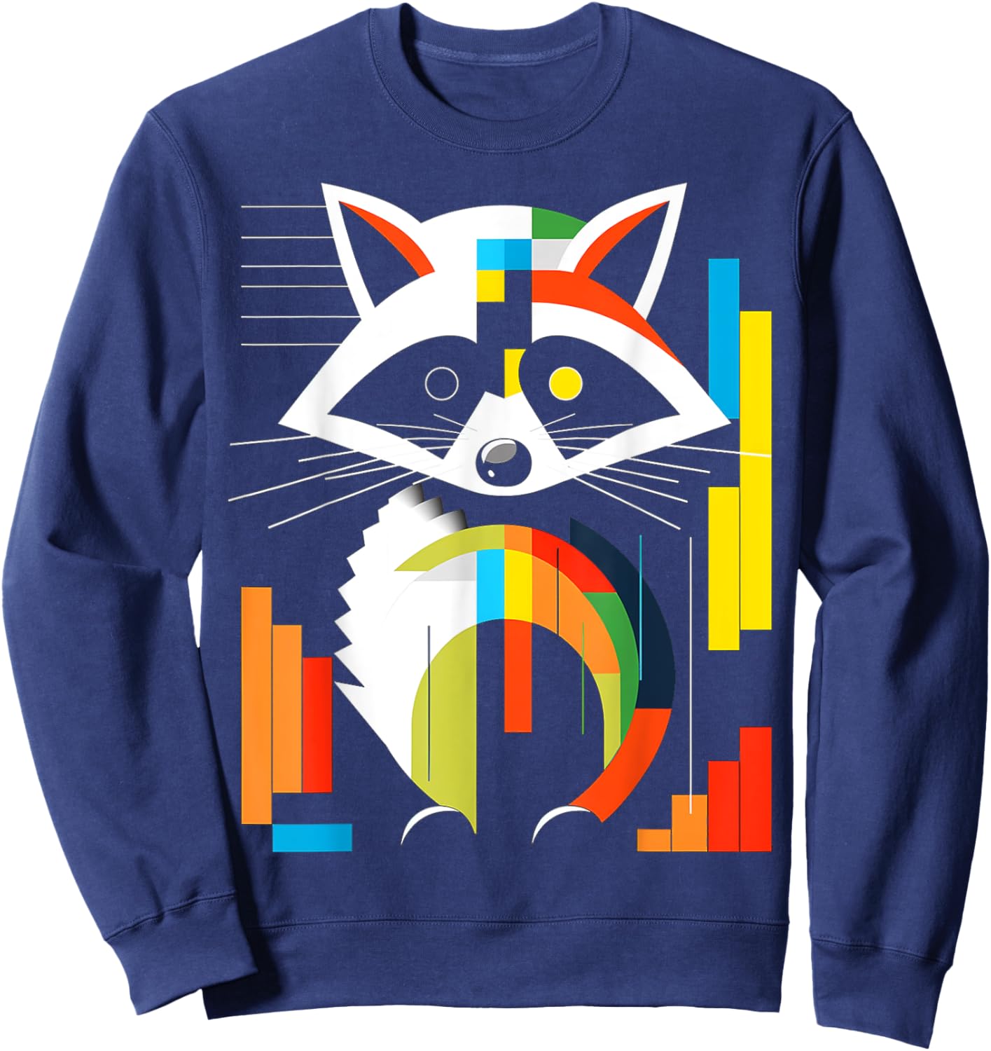 Raccoon Colorful Art Animal Geometric Graphic Raccoon Sweatshirt - Sweatshirt | Navy