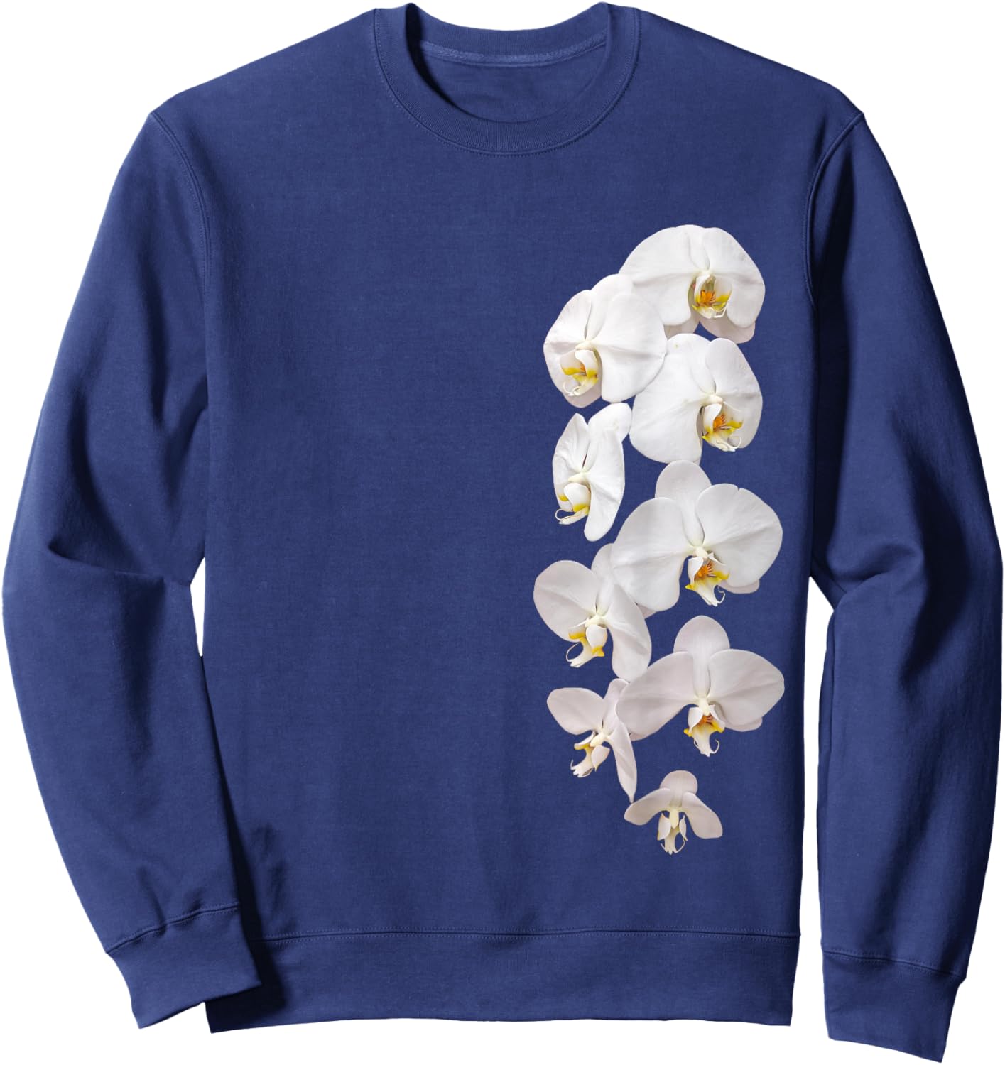 White Phalaenopsis Orchid One-Side Garland Shapes Mania Sweatshirt - Sweatshirt | Navy