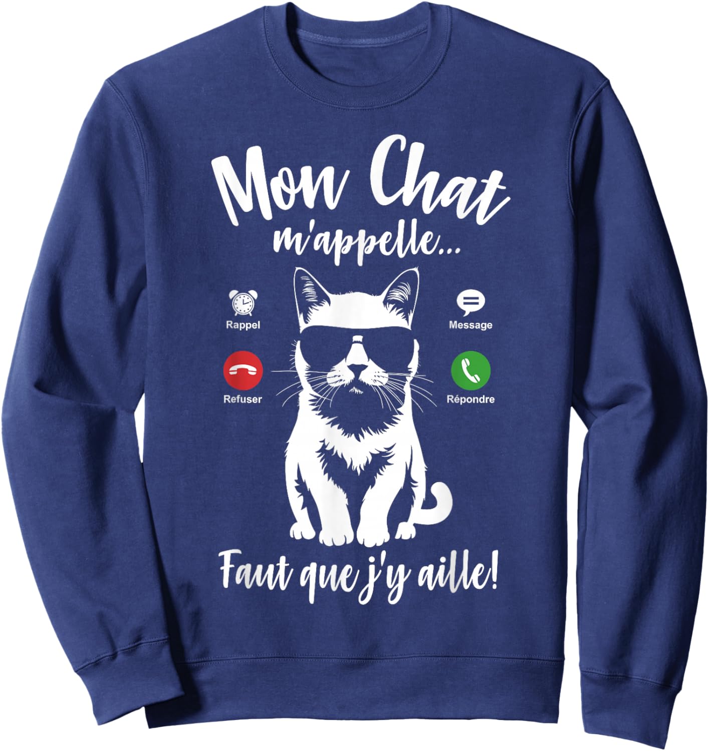 Cat Silhouette Woman Girl Humour Mon Chat m'appelle , Black, S Sweatshirt - Sweatshirt | Navy