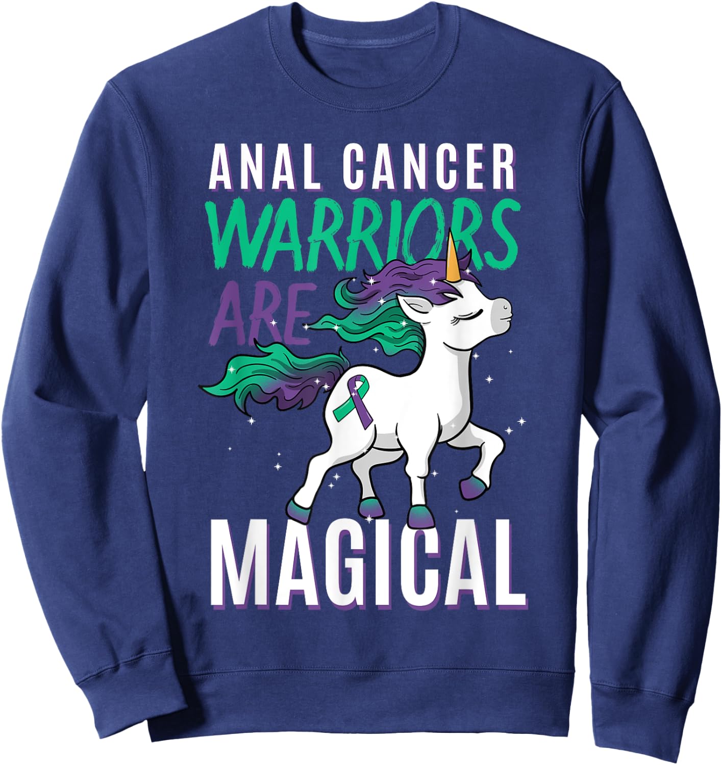 Anal Cancer Awareness Supporter Fighter Unicorn Lover Gift Sweatshirt - Sweatshirt | Navy