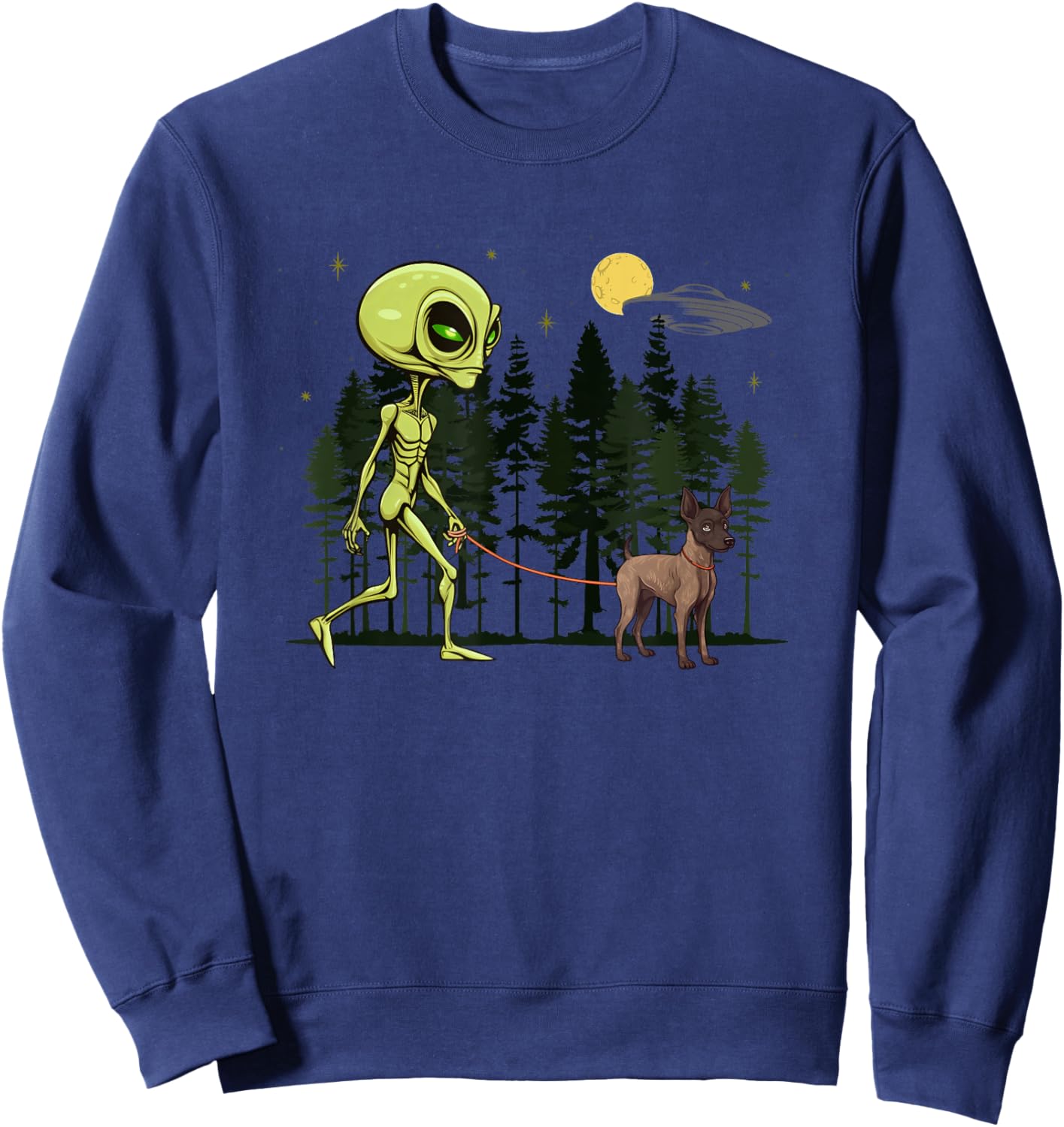Funny Xoloitzcuintli Xolo Alien Walking UFO Pet Dog Mom Dad Sweatshirt - Sweatshirt | Navy